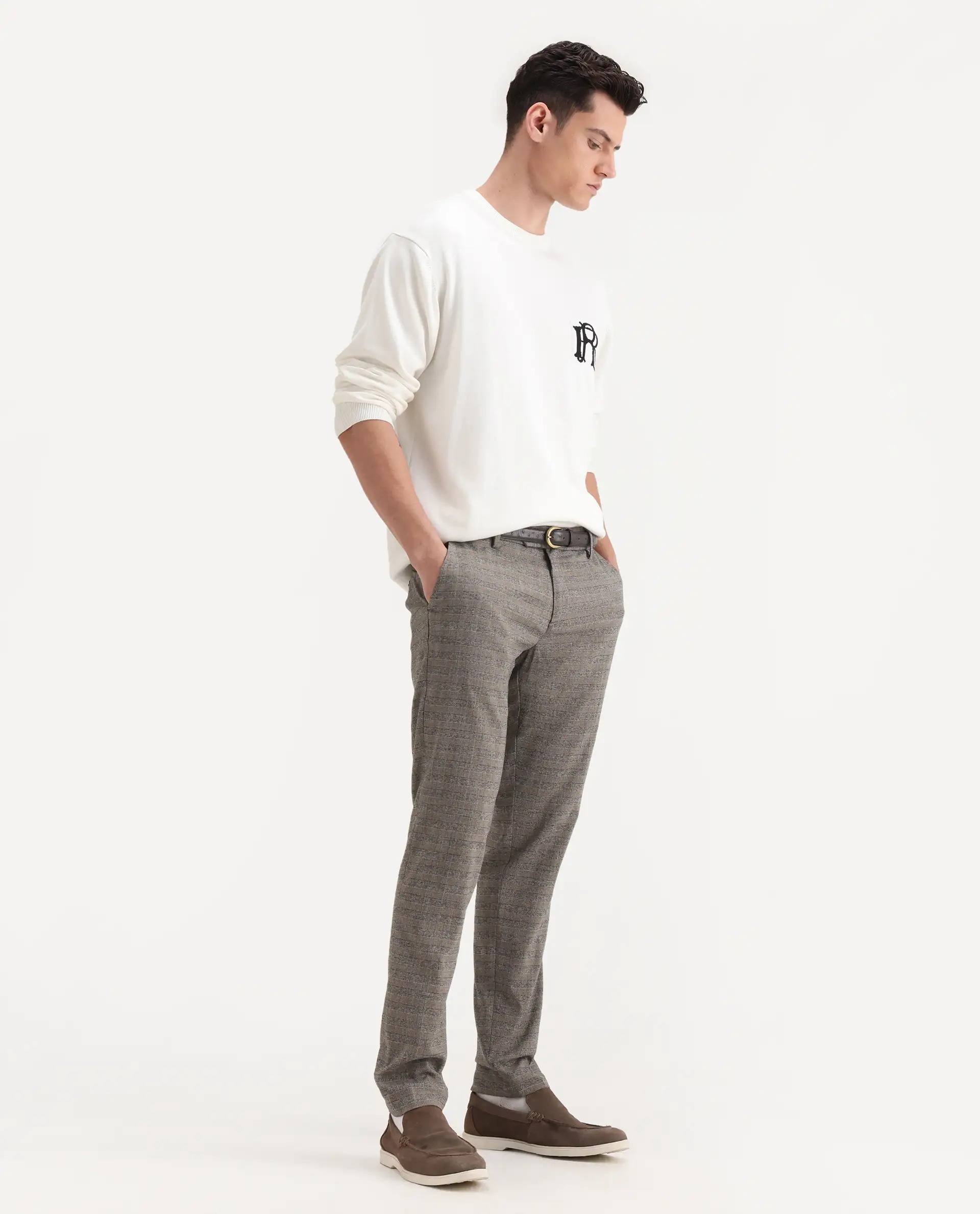 Rare Rabbit Men's Vertex Grey Polyester Checked Print Regular Fit Trouser - Image 4