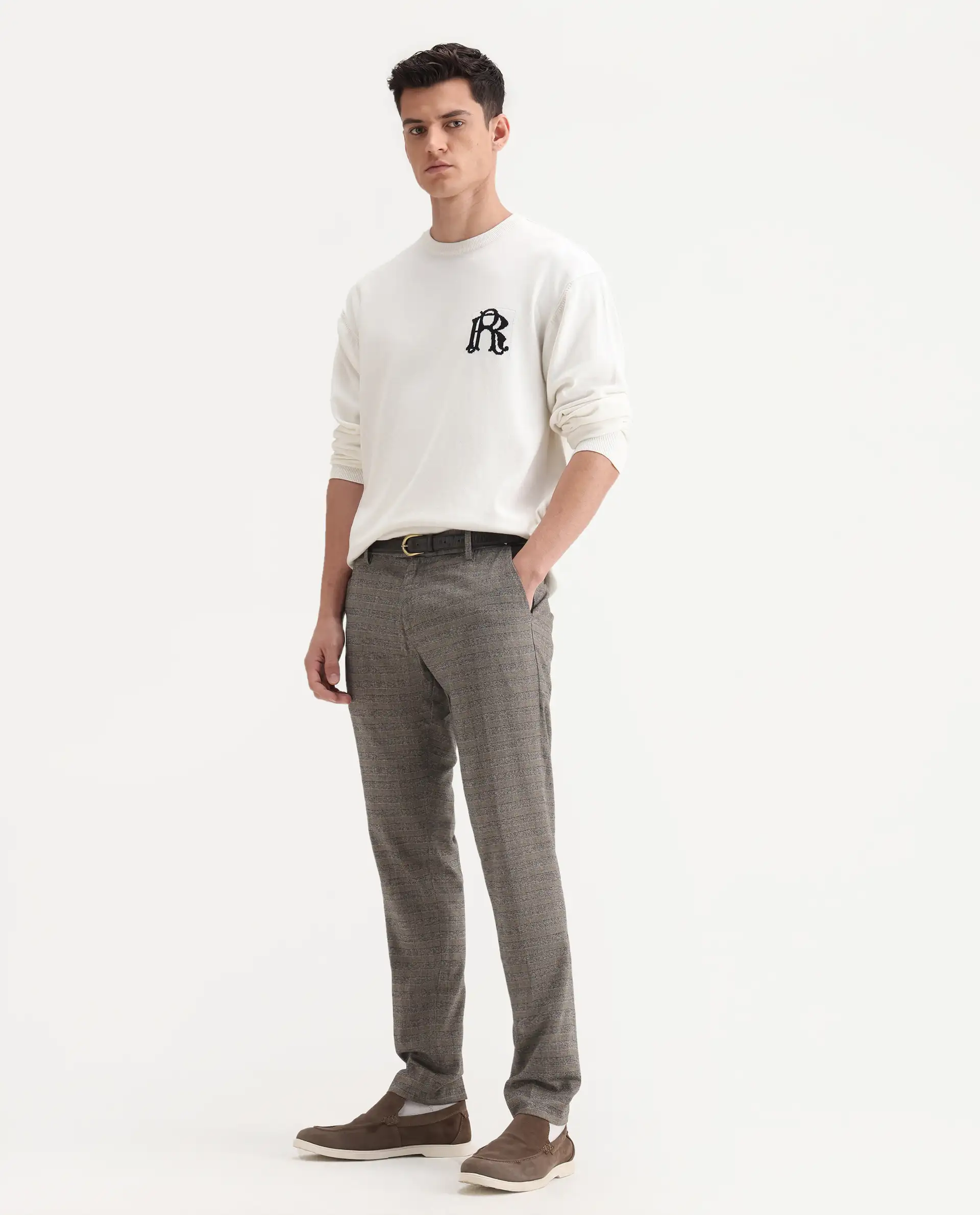 Rare Rabbit Men's Vertex Grey Polyester Checked Print Regular Fit Trouser - Image 5