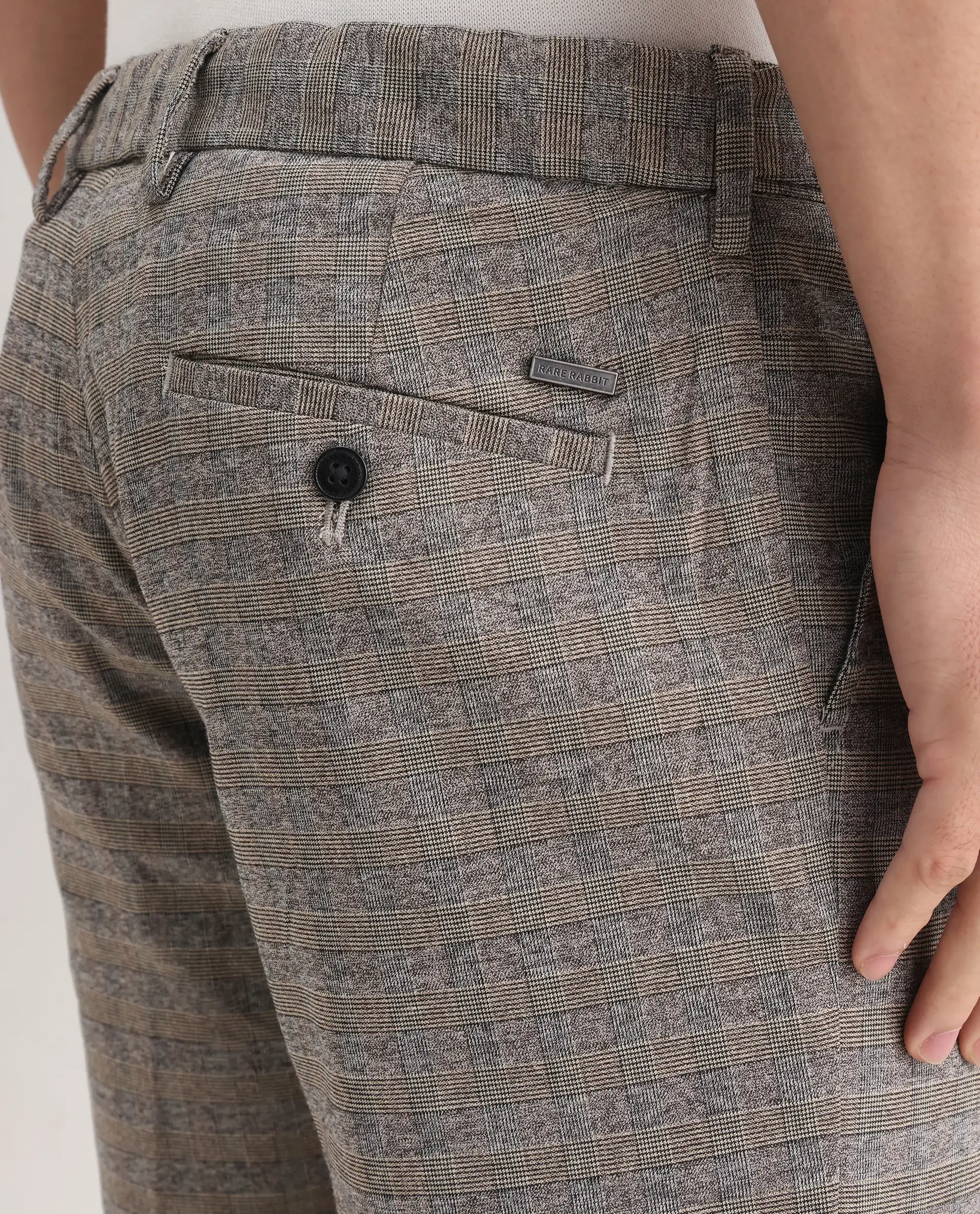 Rare Rabbit Men's Vertex Grey Polyester Checked Print Regular Fit Trouser - Image 6