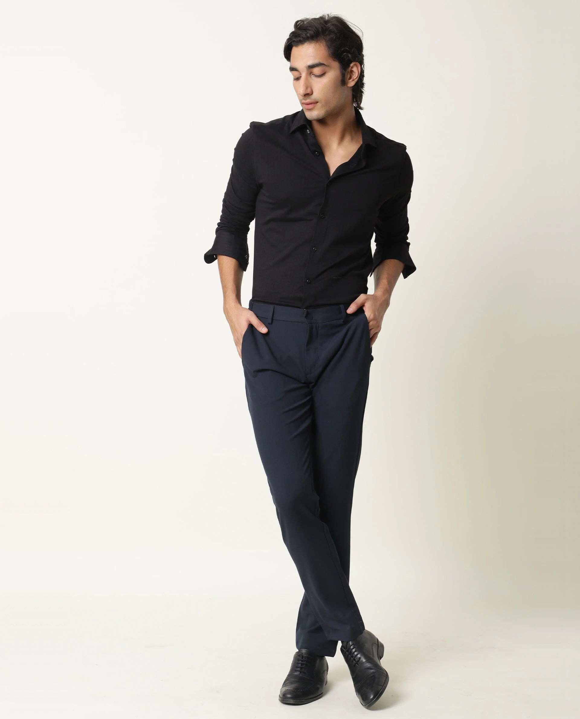 Rare Rabbit Men's Vertical Black Cotton Plain Regular Fit Full Sleeve Collared Shirt - Image 5