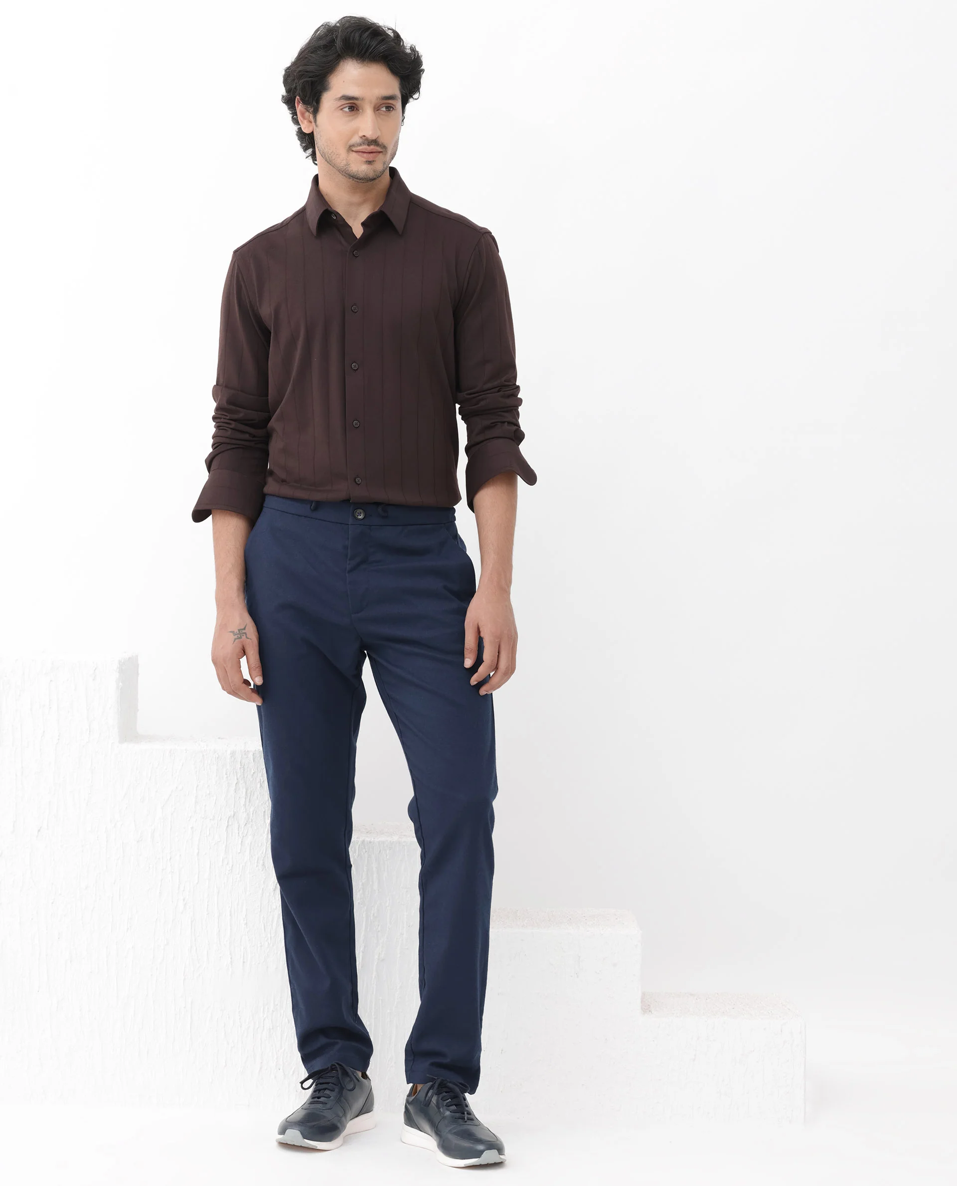 Rare Rabbit Men's Vert Ls Dark Brown Cotton Plain Regular Fit Full Sleeve Collared Shirt - Image 2