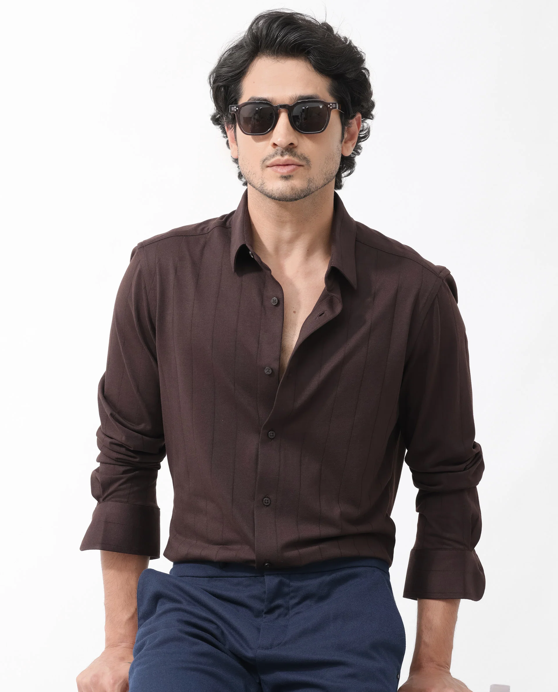 Rare Rabbit Men's Vert Ls Dark Brown Cotton Plain Regular Fit Full Sleeve Collared Shirt - Image 3
