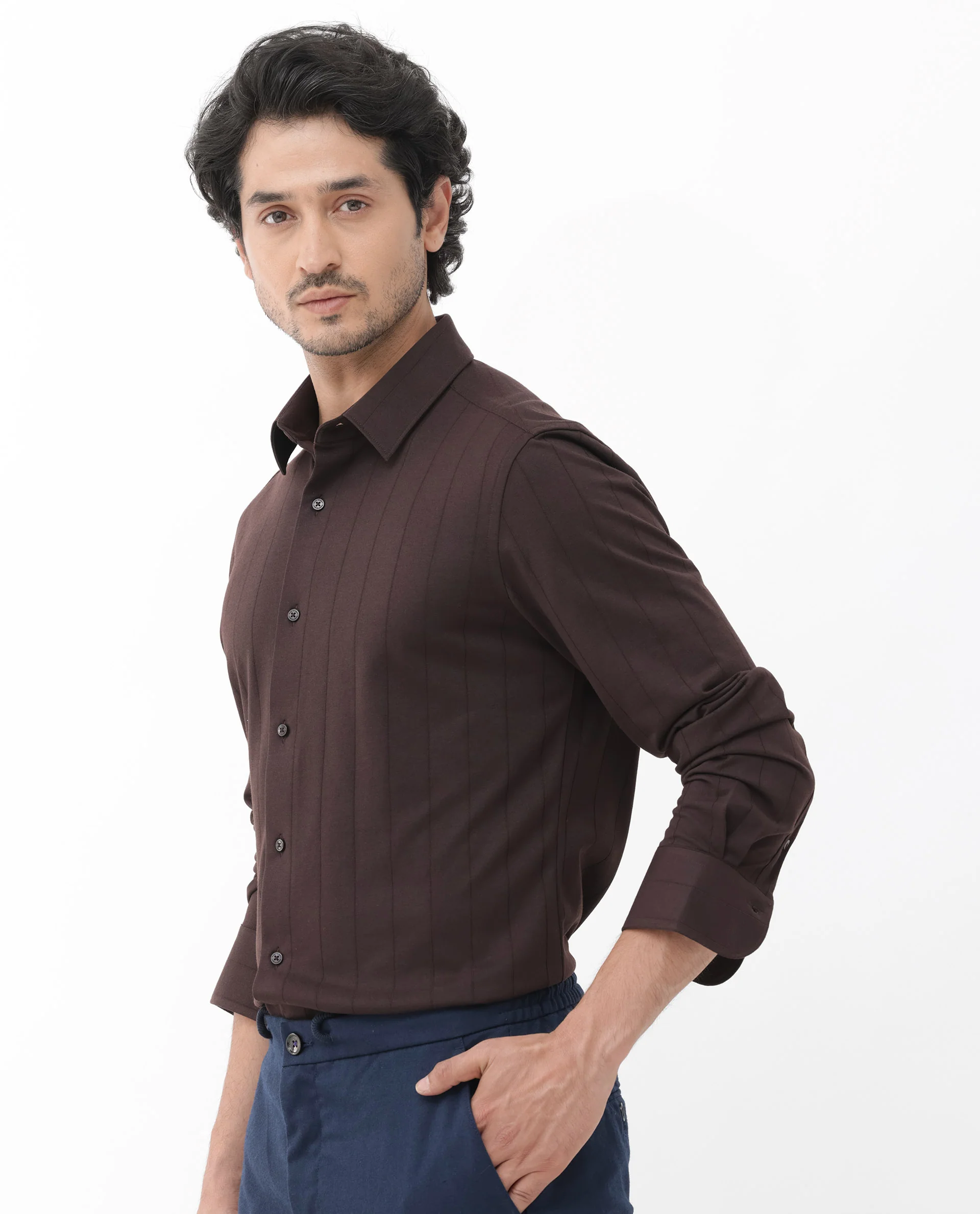 Rare Rabbit Men's Vert Ls Dark Brown Cotton Plain Regular Fit Full Sleeve Collared Shirt - Image 6