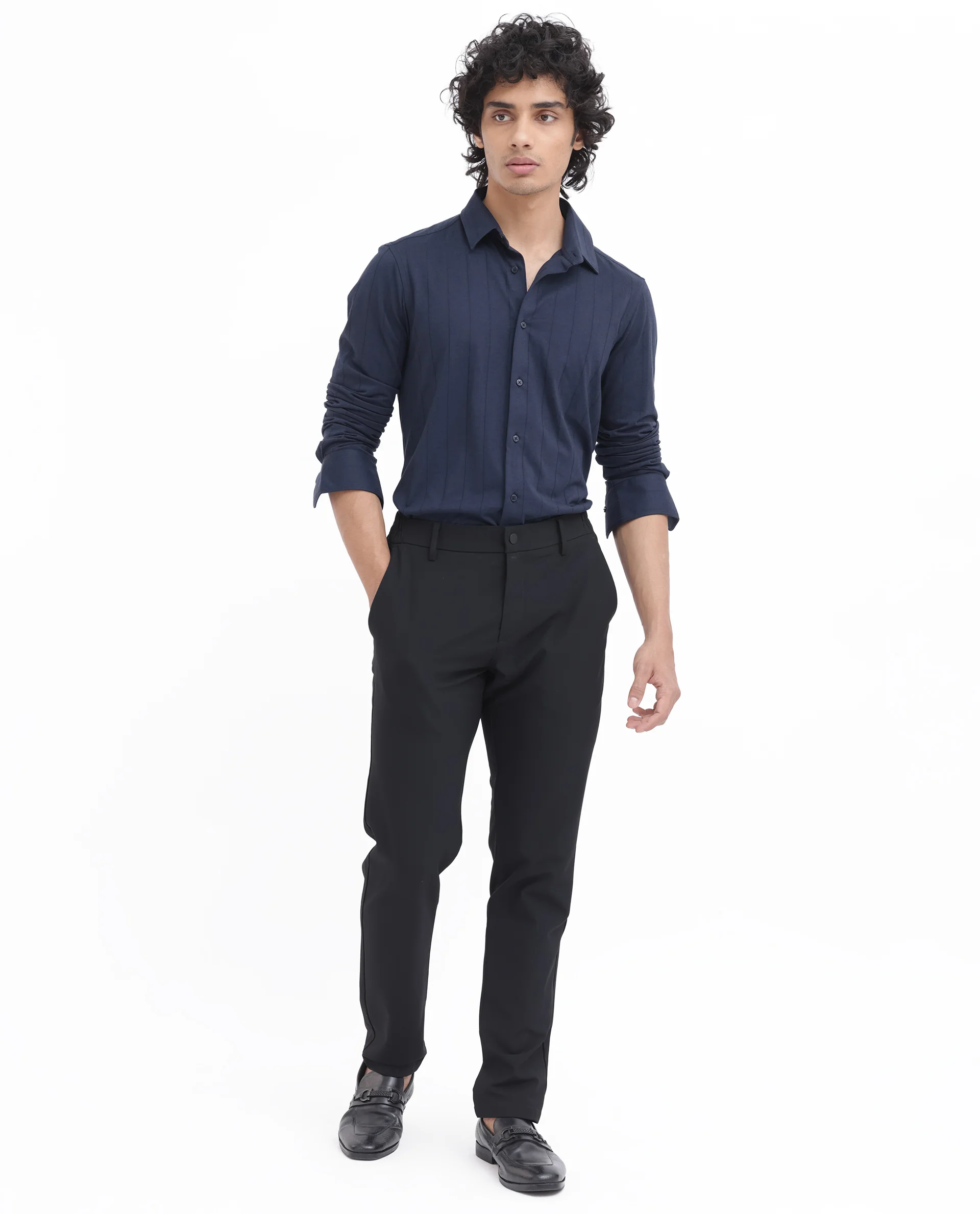 Rare Rabbit Men's Vert Ls Navy Cotton Plain Regular Fit Full Sleeve Collared Shirt - Image 2