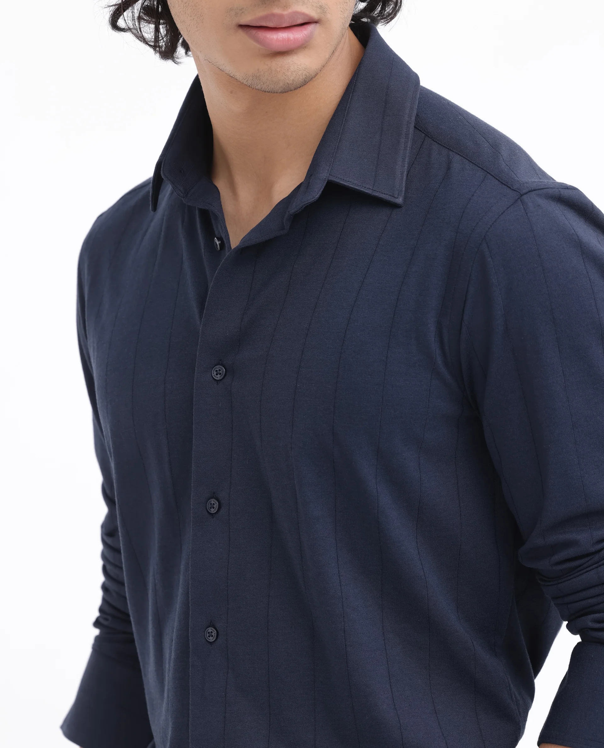 Rare Rabbit Men's Vert Ls Navy Cotton Plain Regular Fit Full Sleeve Collared Shirt - Image 4