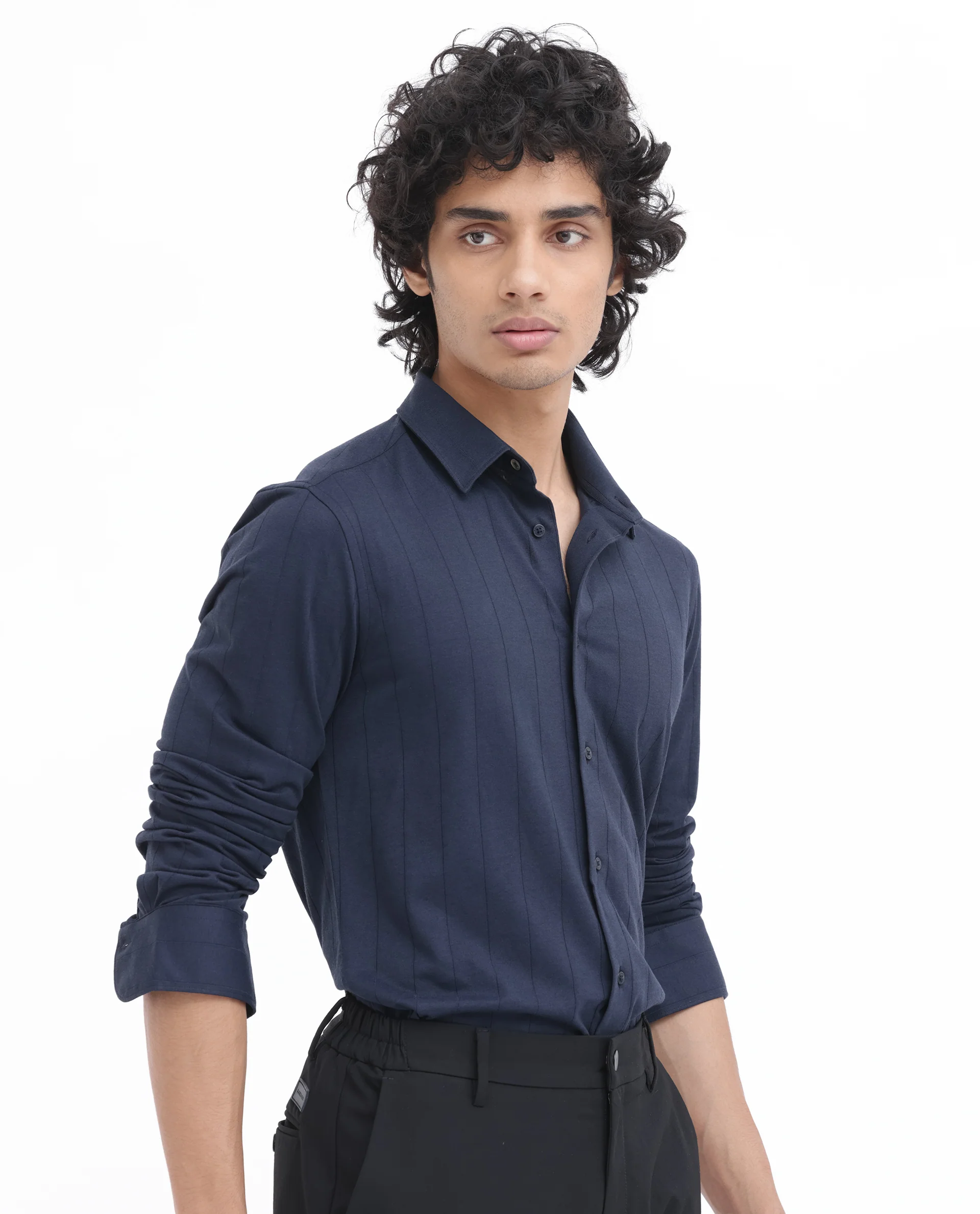 Rare Rabbit Men's Vert Ls Navy Cotton Plain Regular Fit Full Sleeve Collared Shirt - Image 5