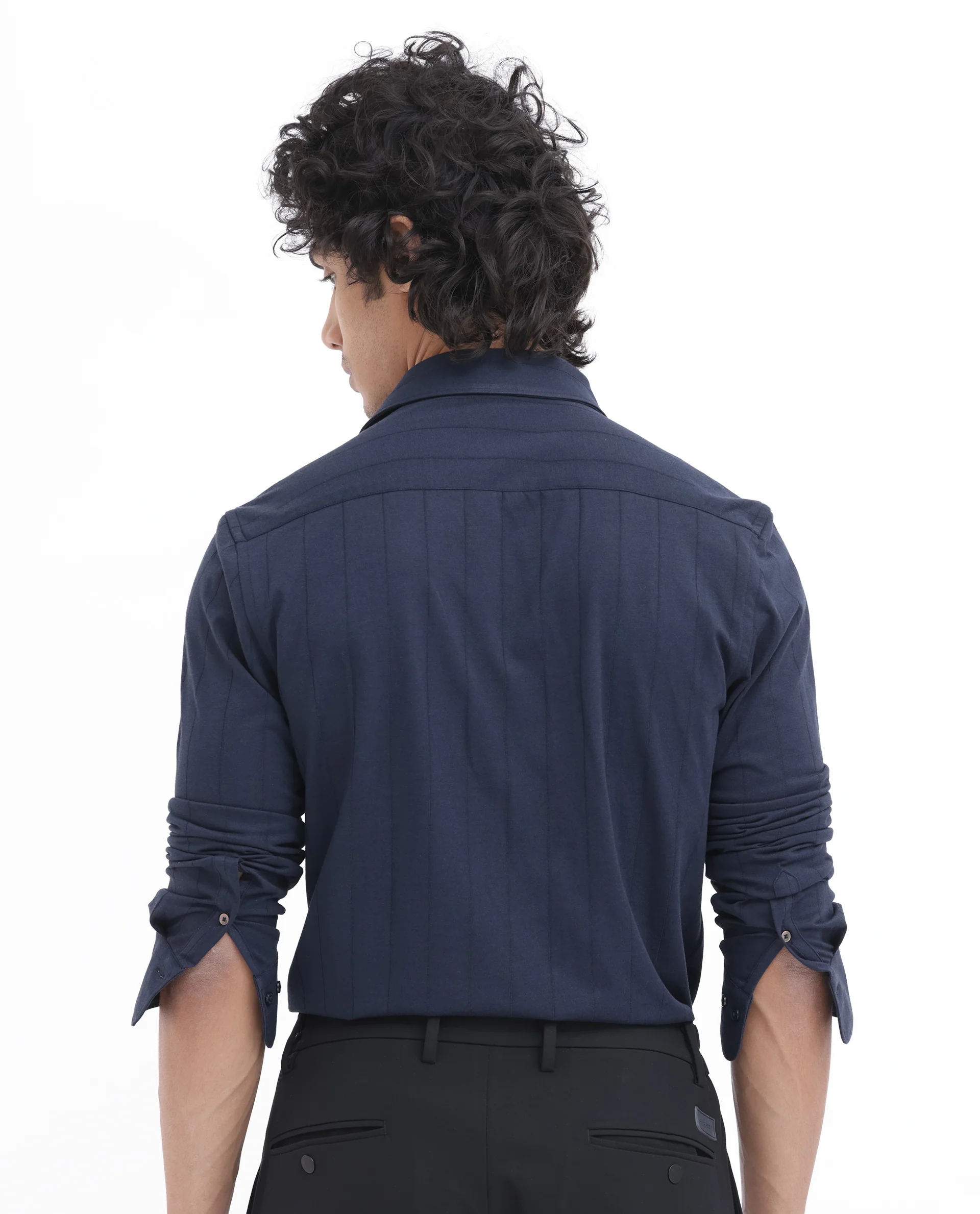 Rare Rabbit Men's Vert Ls Navy Cotton Plain Regular Fit Full Sleeve Collared Shirt - Image 8