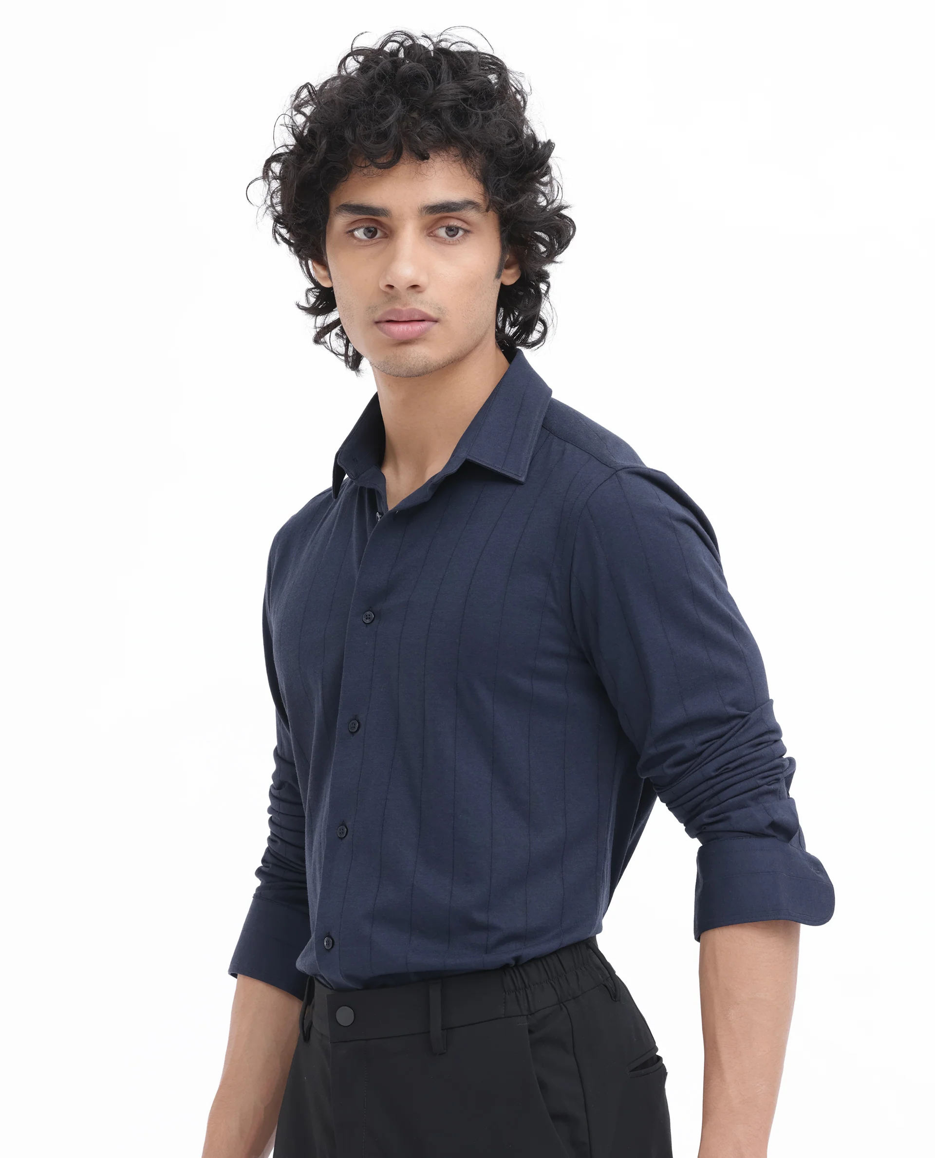 Rare Rabbit Men's Vert Ls Navy Cotton Plain Regular Fit Full Sleeve Collared Shirt - Image 9
