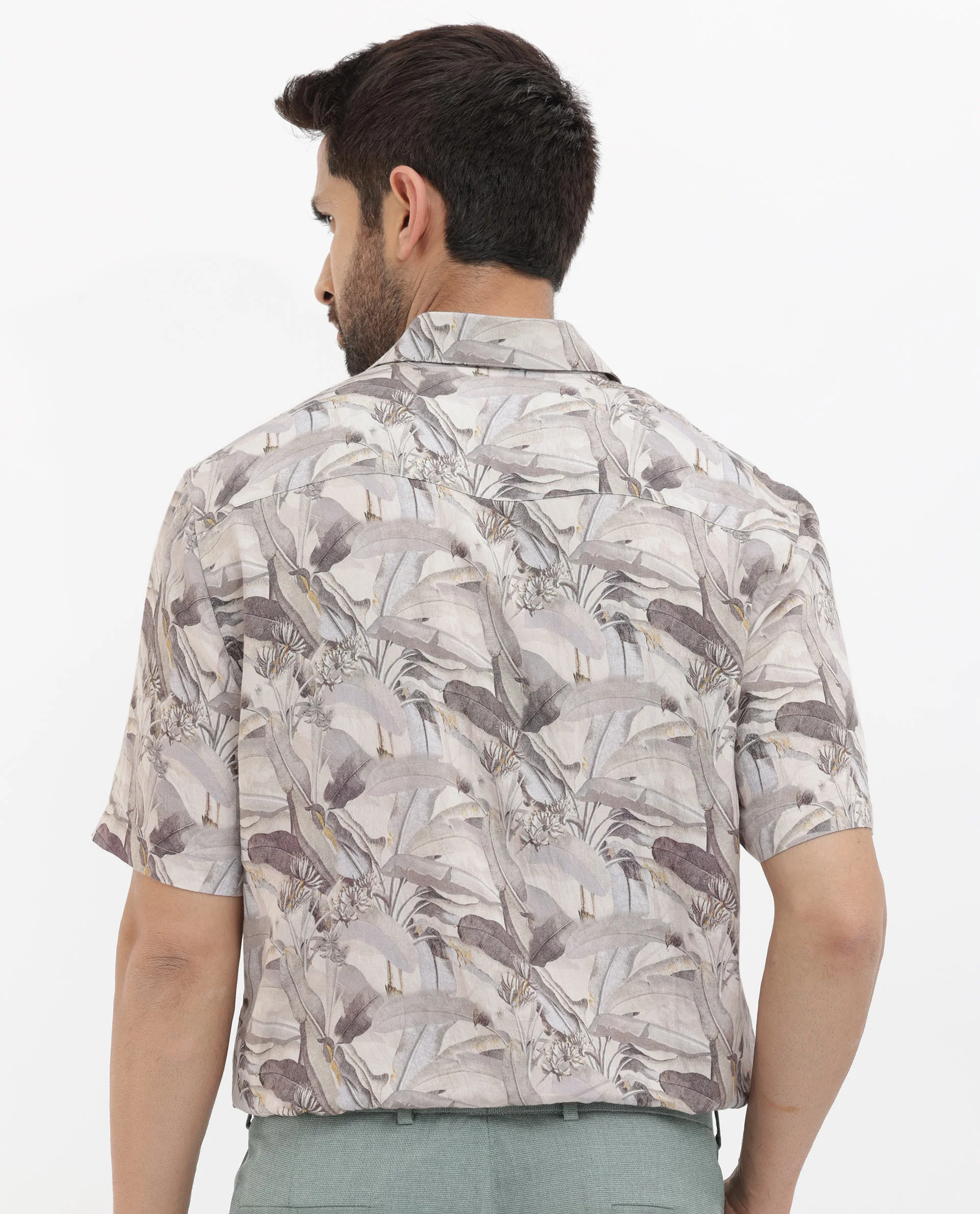 Rare Rabbit Men's Verton Beige Viscose Tropical Print Boxy Fit Half Sleeve Collared Shirt - Image 10