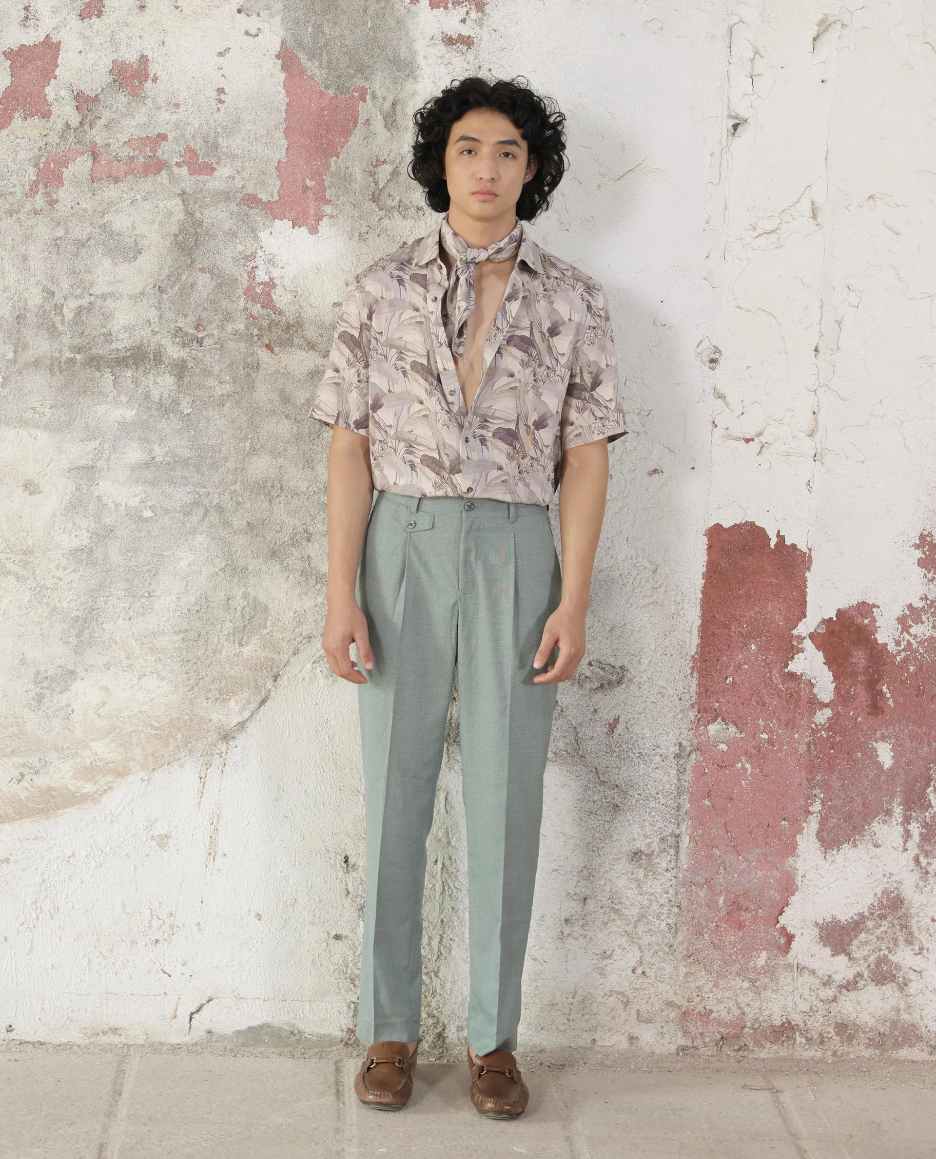 Rare Rabbit Men's Verton Beige Viscose Tropical Print Boxy Fit Half Sleeve Collared Shirt - Image 2