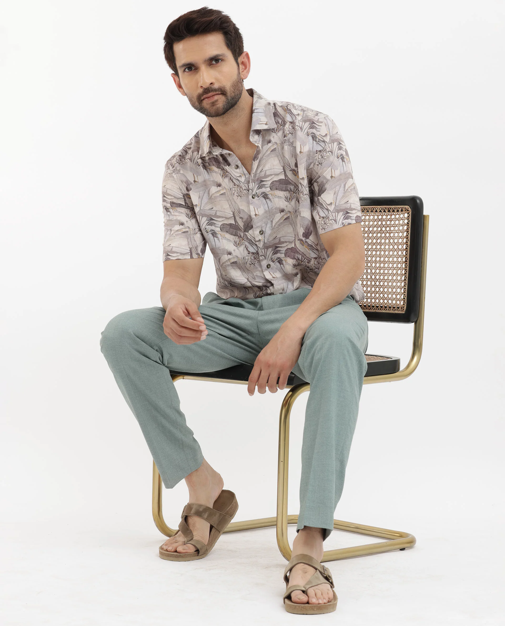 Rare Rabbit Men's Verton Beige Viscose Tropical Print Boxy Fit Half Sleeve Collared Shirt - Image 8