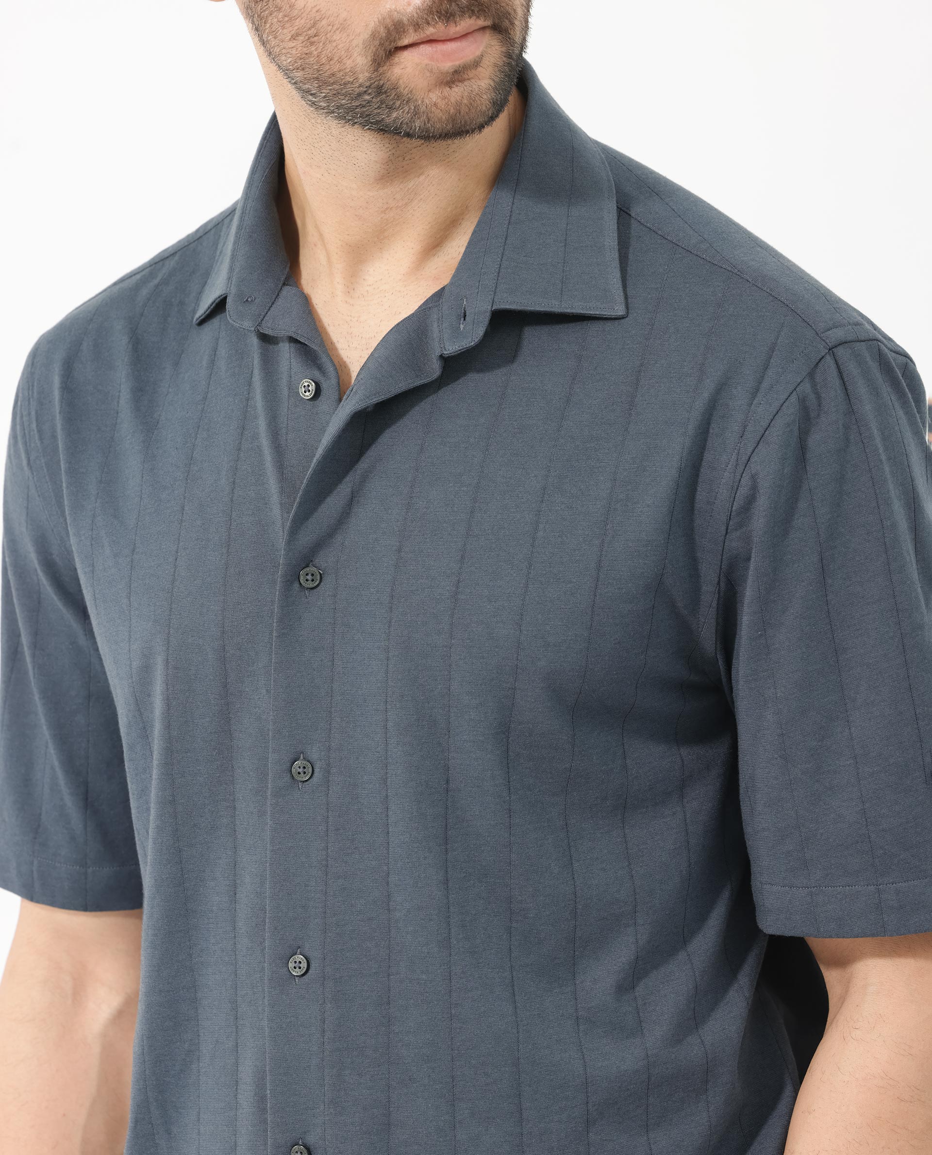Rare Rabbit Men's Vert Ss Dusky Teal Cotton Plain Boxy Fit Half Sleeve Collared Shirt - Image 5