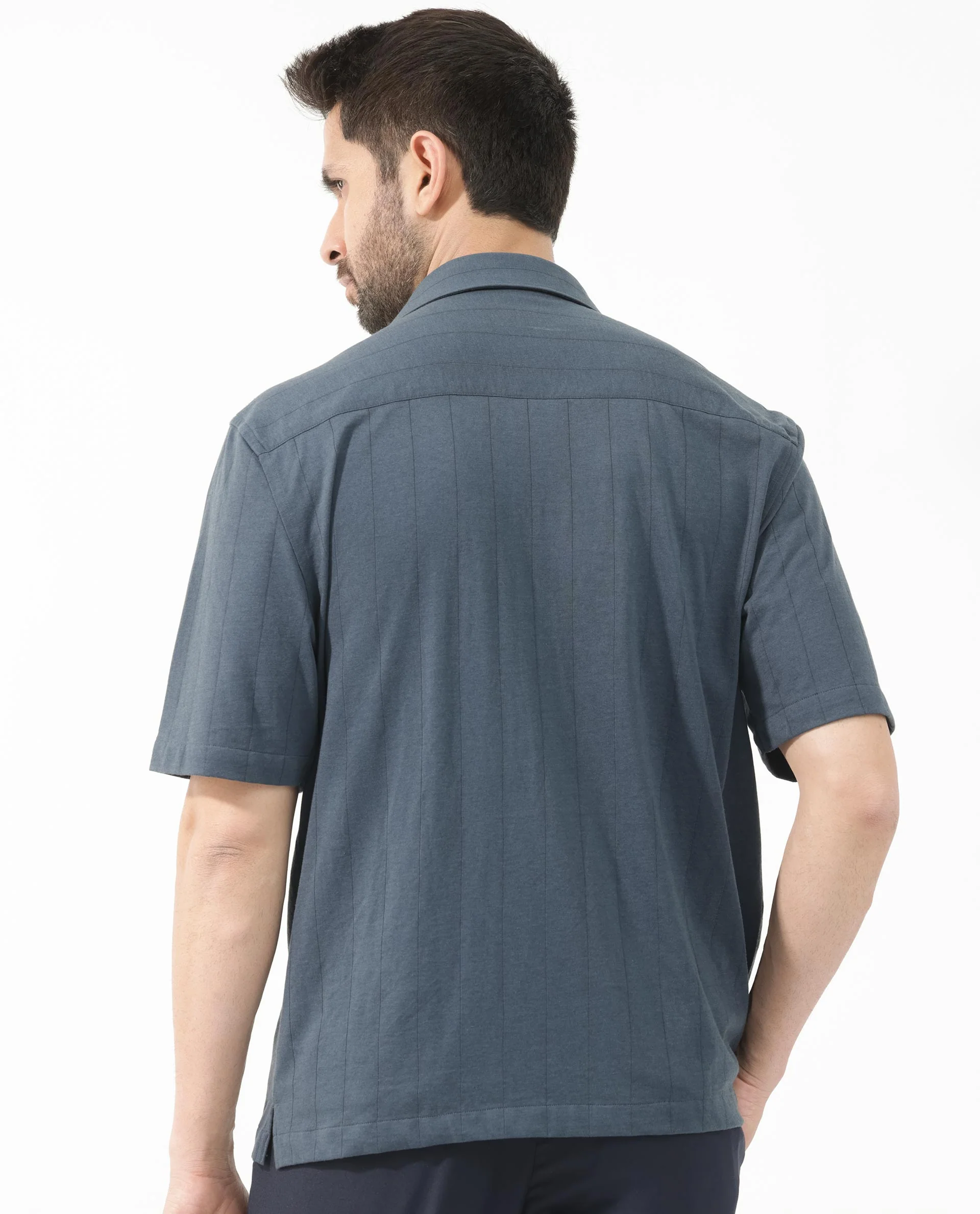Rare Rabbit Men's Vert Ss Dusky Teal Cotton Plain Boxy Fit Half Sleeve Collared Shirt - Image 9