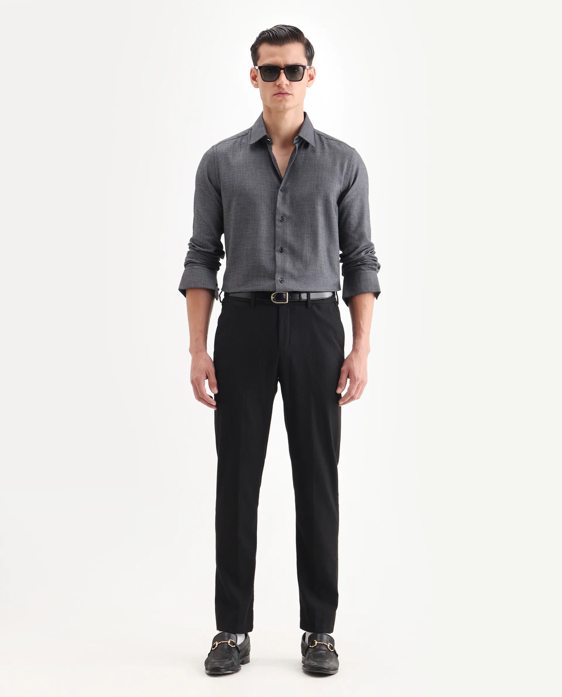 Rare Rabbit Men's Veslo Black Cotton Jacquard Regular Fit Full Sleeve Collared Shirt - Image 2