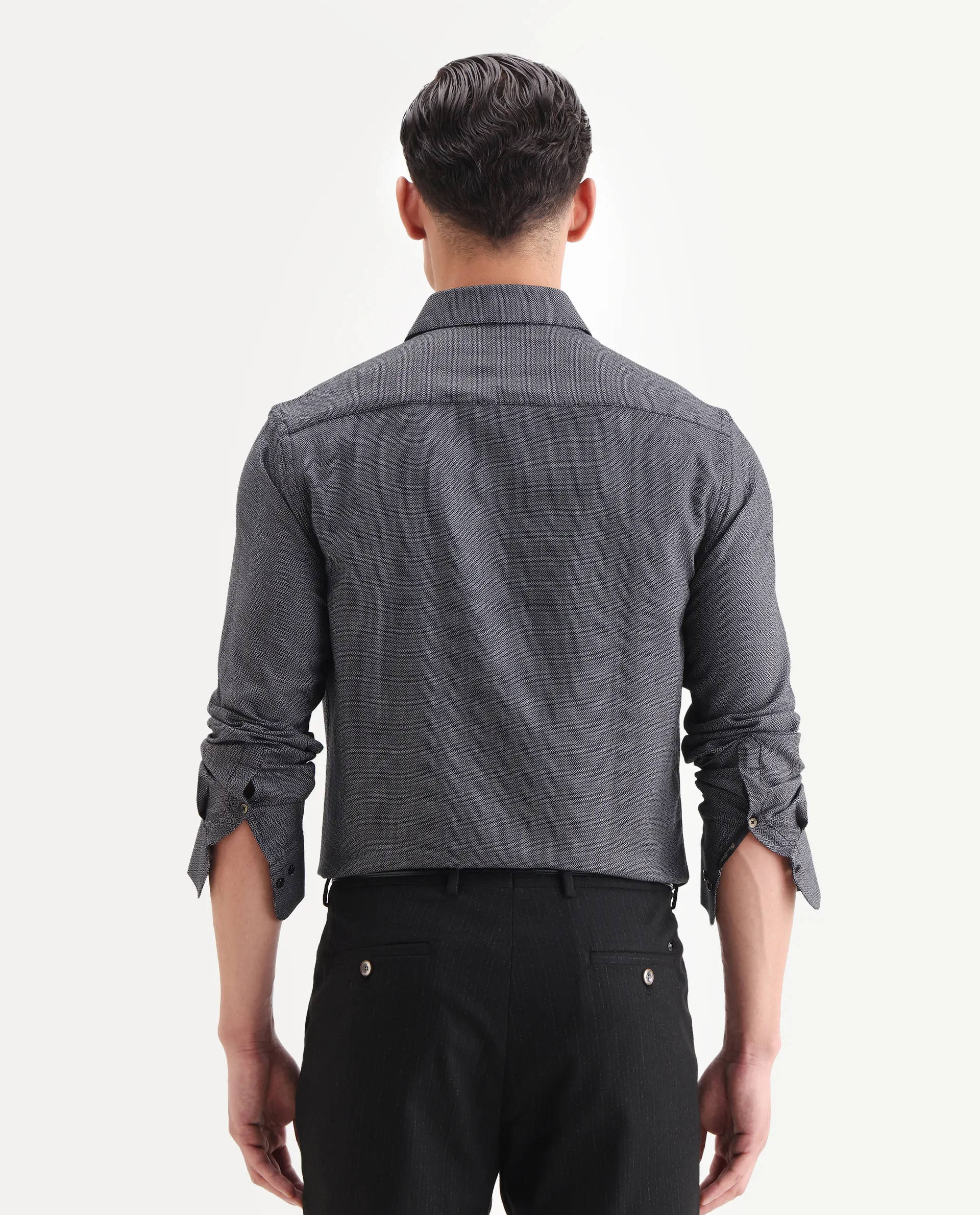 Rare Rabbit Men's Veslo Black Cotton Jacquard Regular Fit Full Sleeve Collared Shirt - Image 7