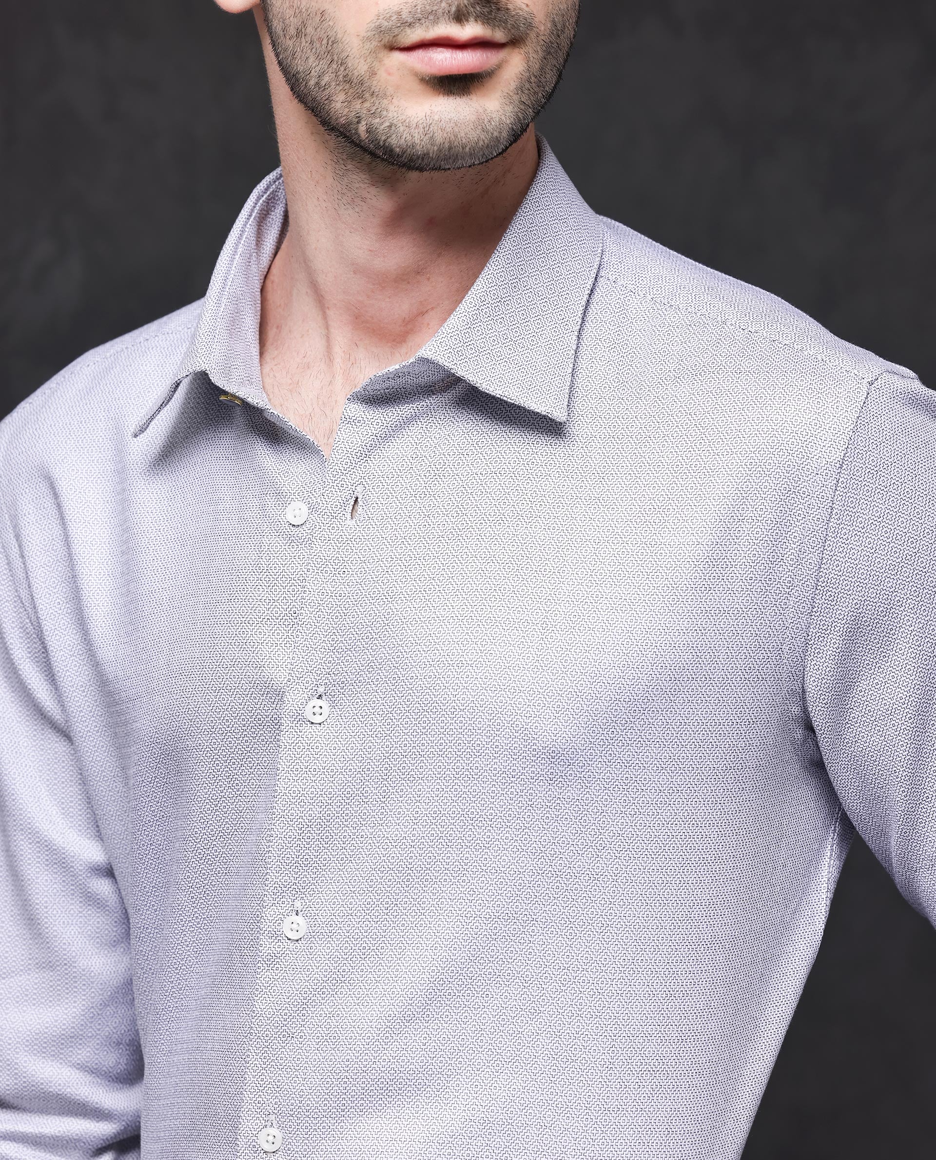 Rare Rabbit Men's Veslo Light Grey Cotton Jacquard Regular Fit Full Sleeve Collared Shirt - Image 5