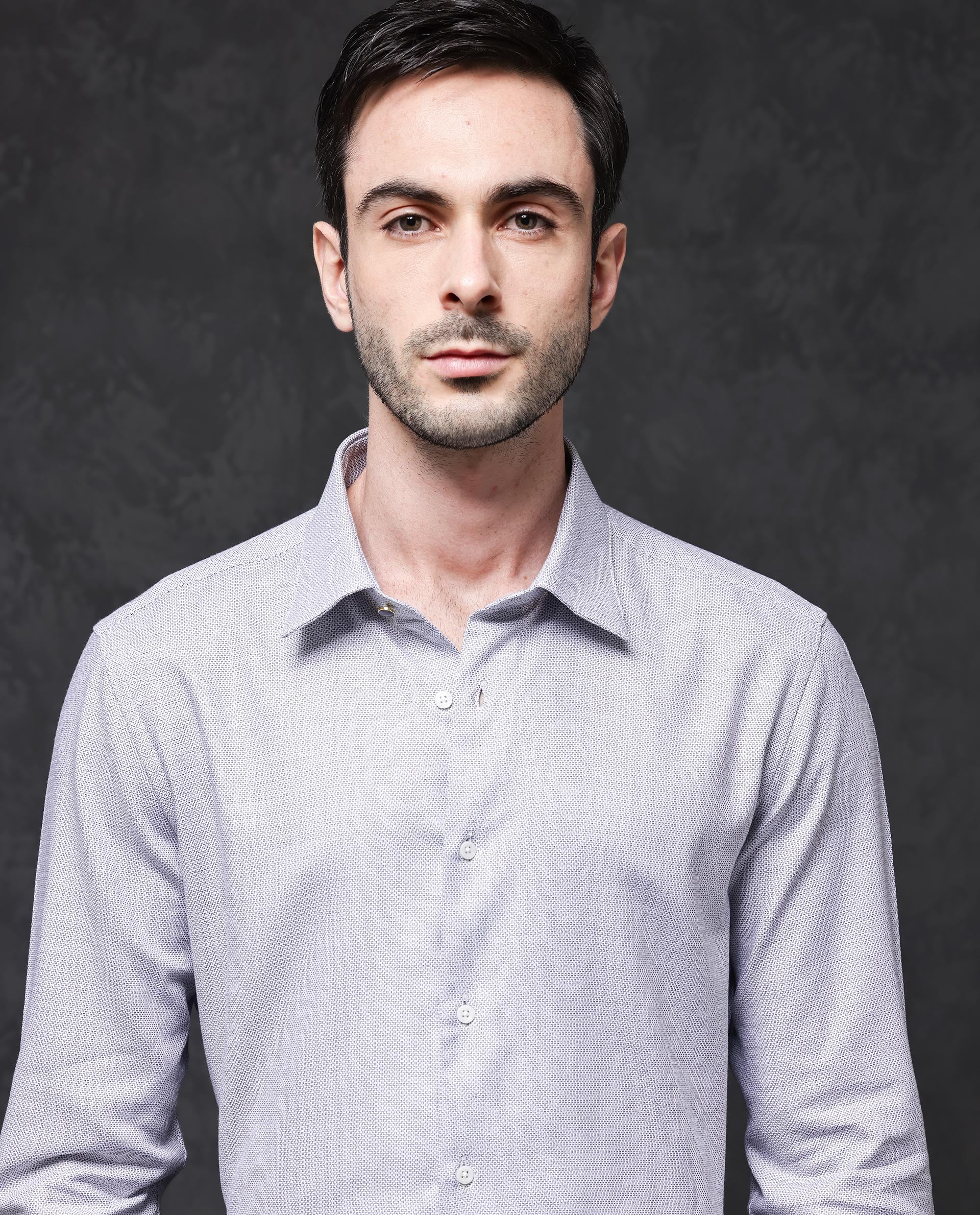 Rare Rabbit Men's Veslo Light Grey Cotton Jacquard Regular Fit Full Sleeve Collared Shirt - Image 6