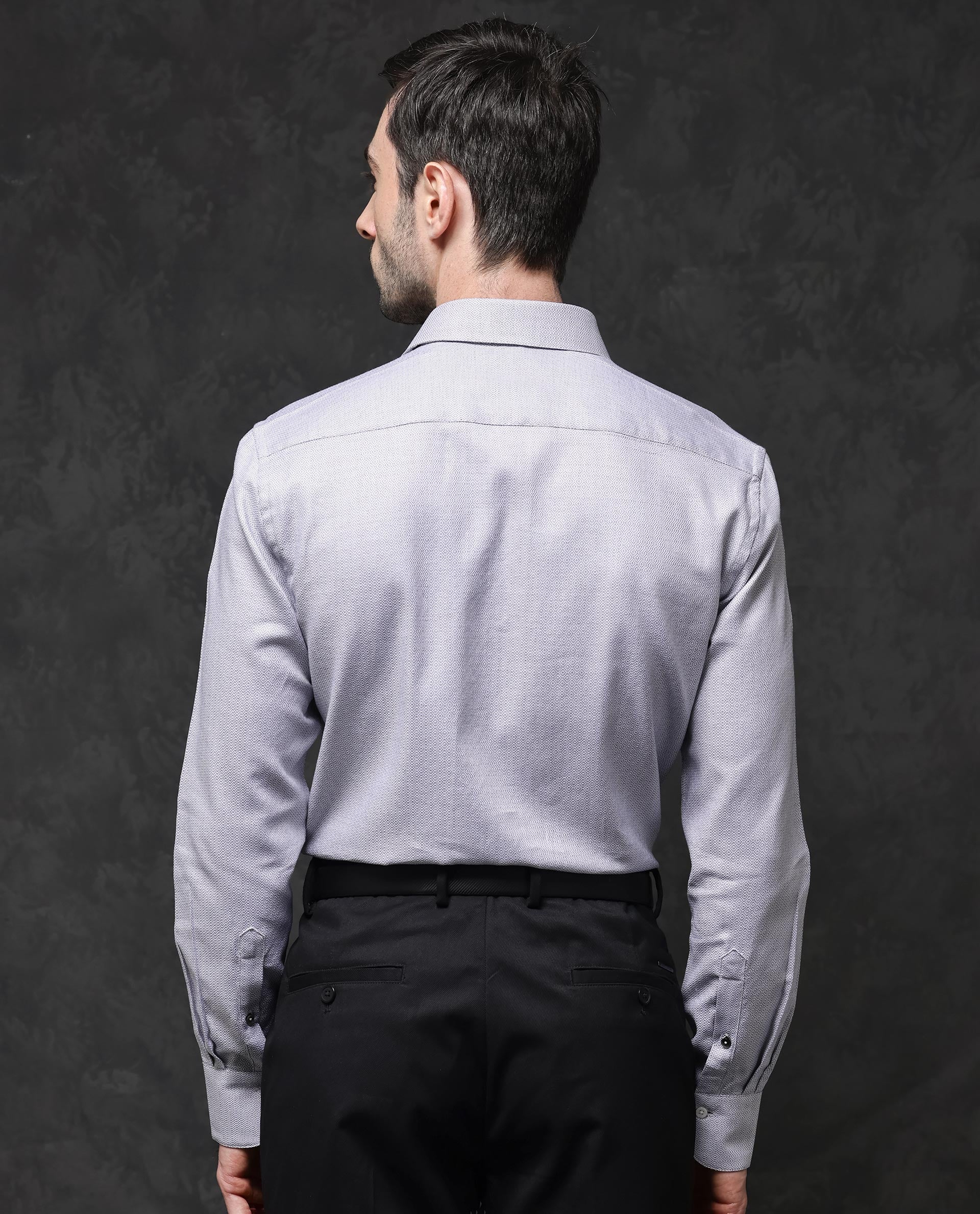 Rare Rabbit Men's Veslo Light Grey Cotton Jacquard Regular Fit Full Sleeve Collared Shirt - Image 7