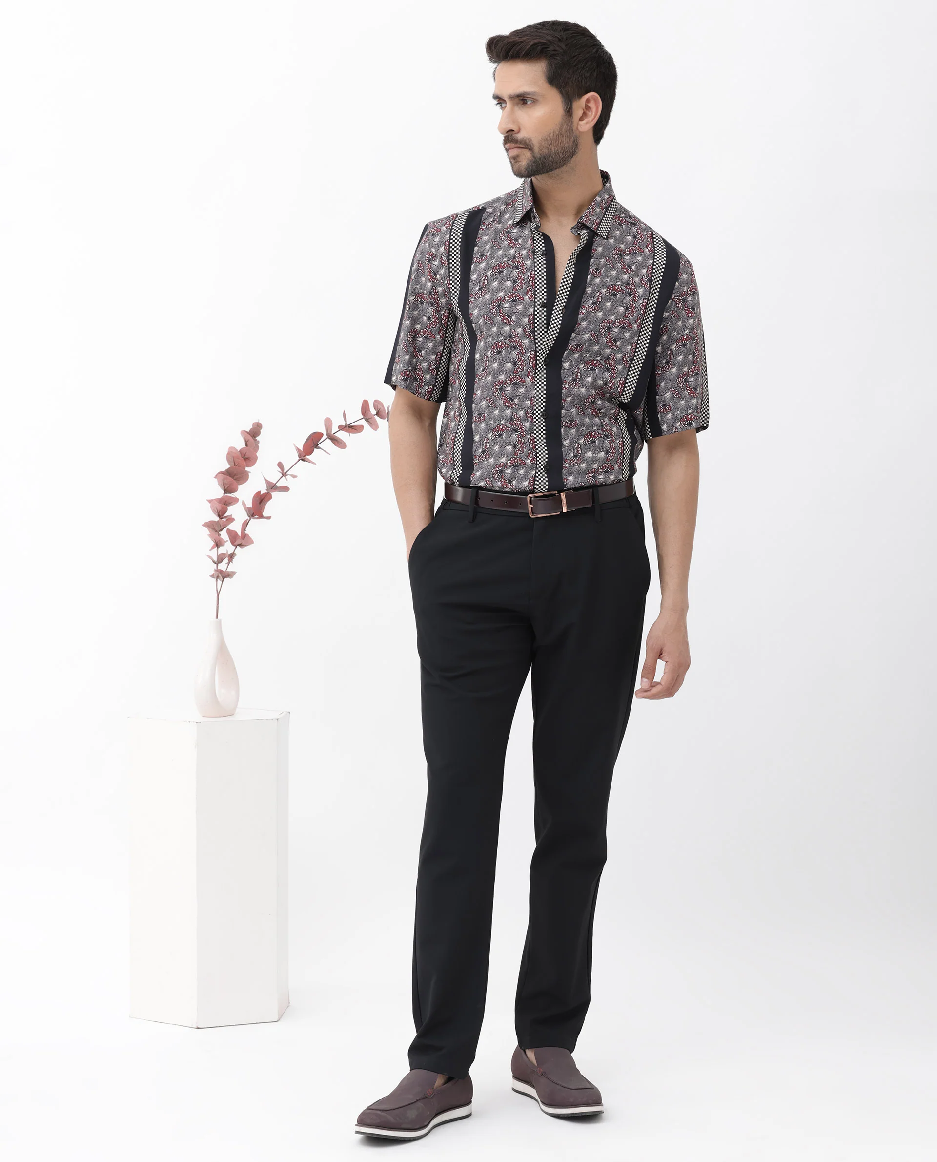 Rare Rabbit Men's Vestor Black Viscose Floral Print Boxy Fit Half Sleeve Collared Shirt - Image 2