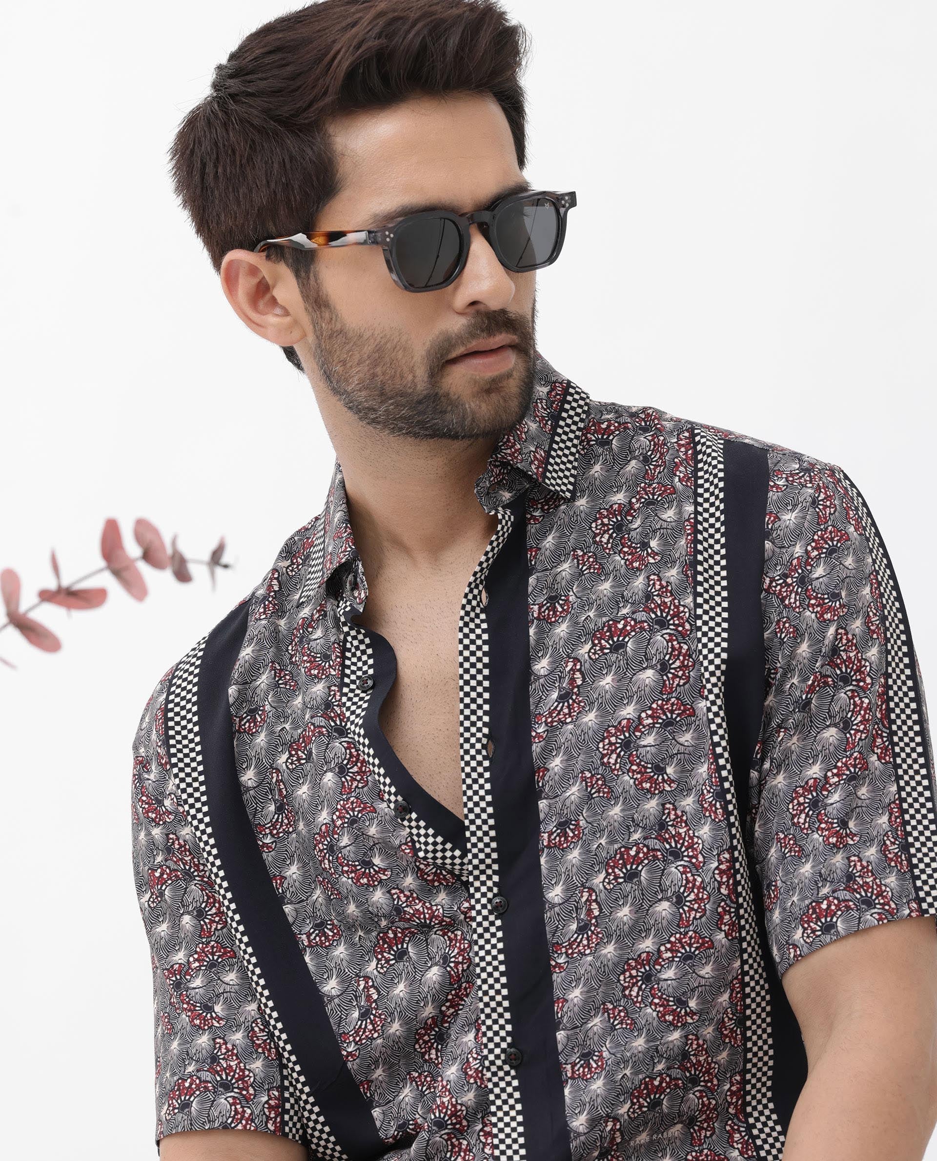 Rare Rabbit Men's Vestor Black Viscose Floral Print Boxy Fit Half Sleeve Collared Shirt - Image 3