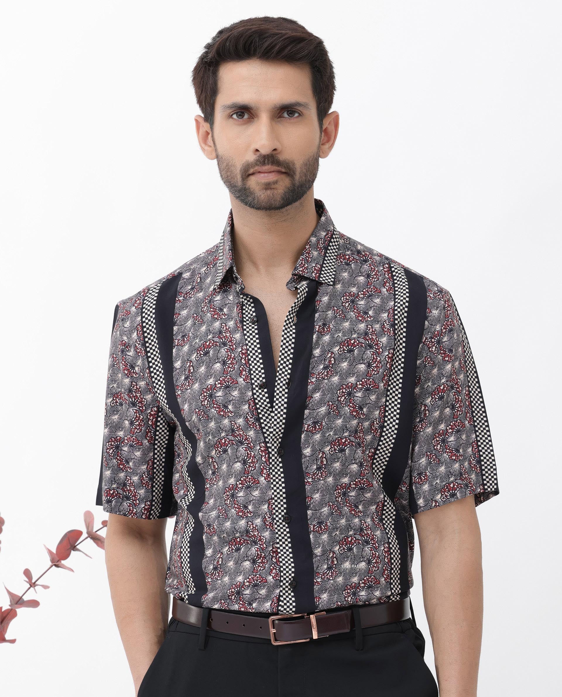 Rare Rabbit Men's Vestor Black Viscose Floral Print Boxy Fit Half Sleeve Collared Shirt - Image 6
