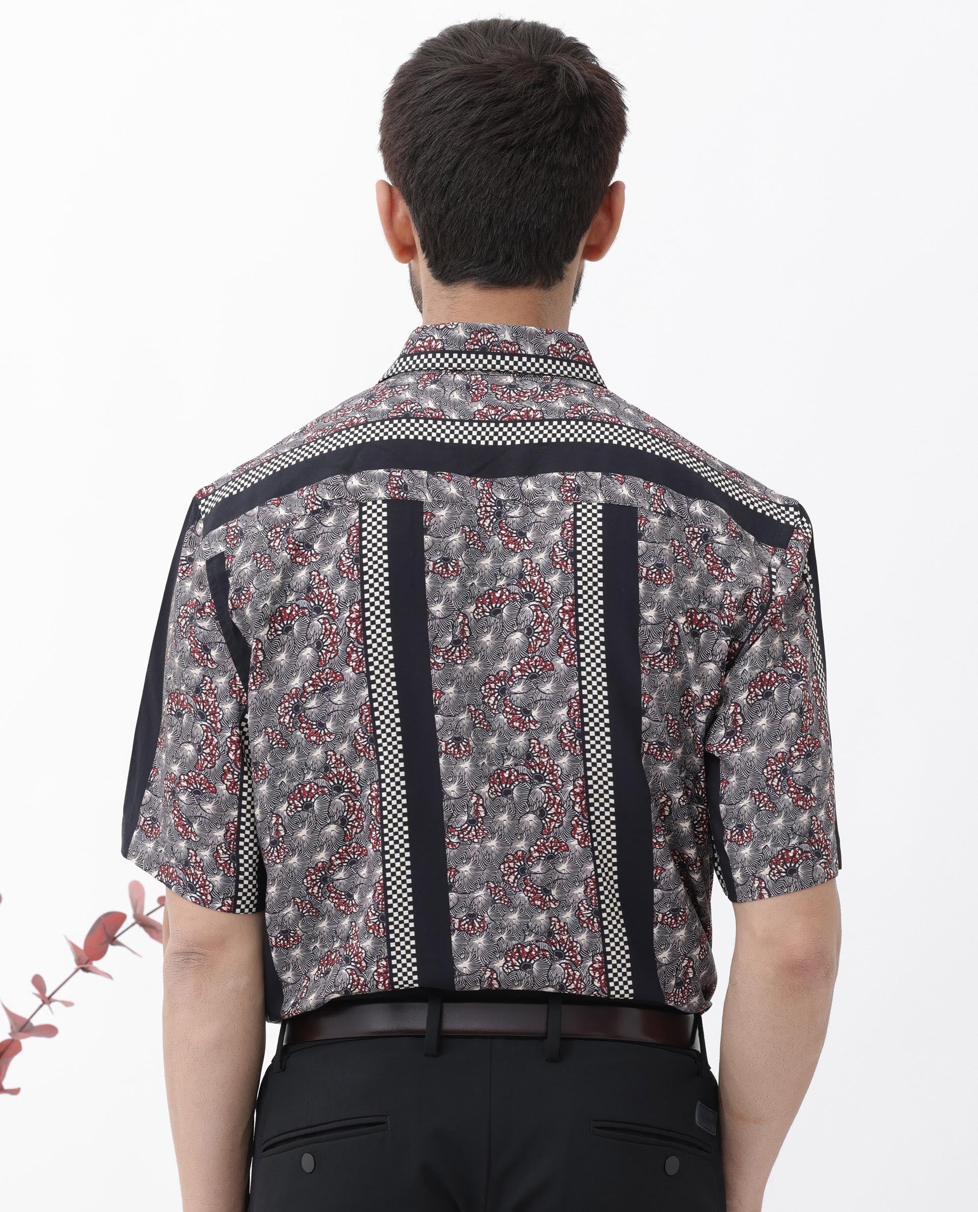Rare Rabbit Men's Vestor Black Viscose Floral Print Boxy Fit Half Sleeve Collared Shirt - Image 7