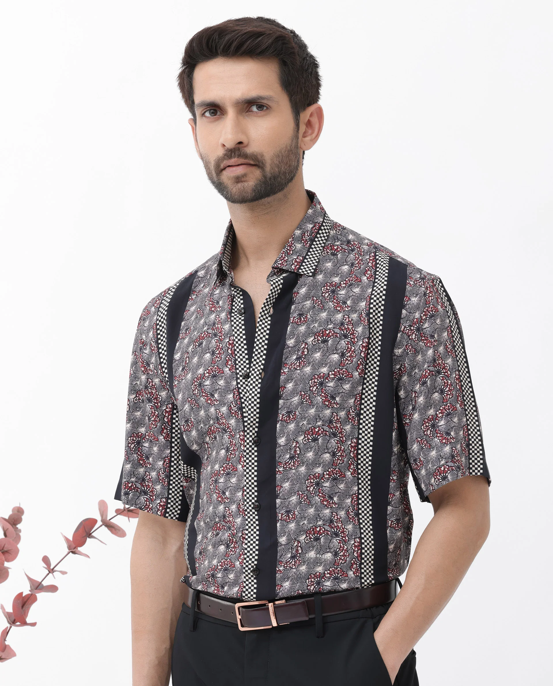 Rare Rabbit Men's Vestor Black Viscose Floral Print Boxy Fit Half Sleeve Collared Shirt - Image 8