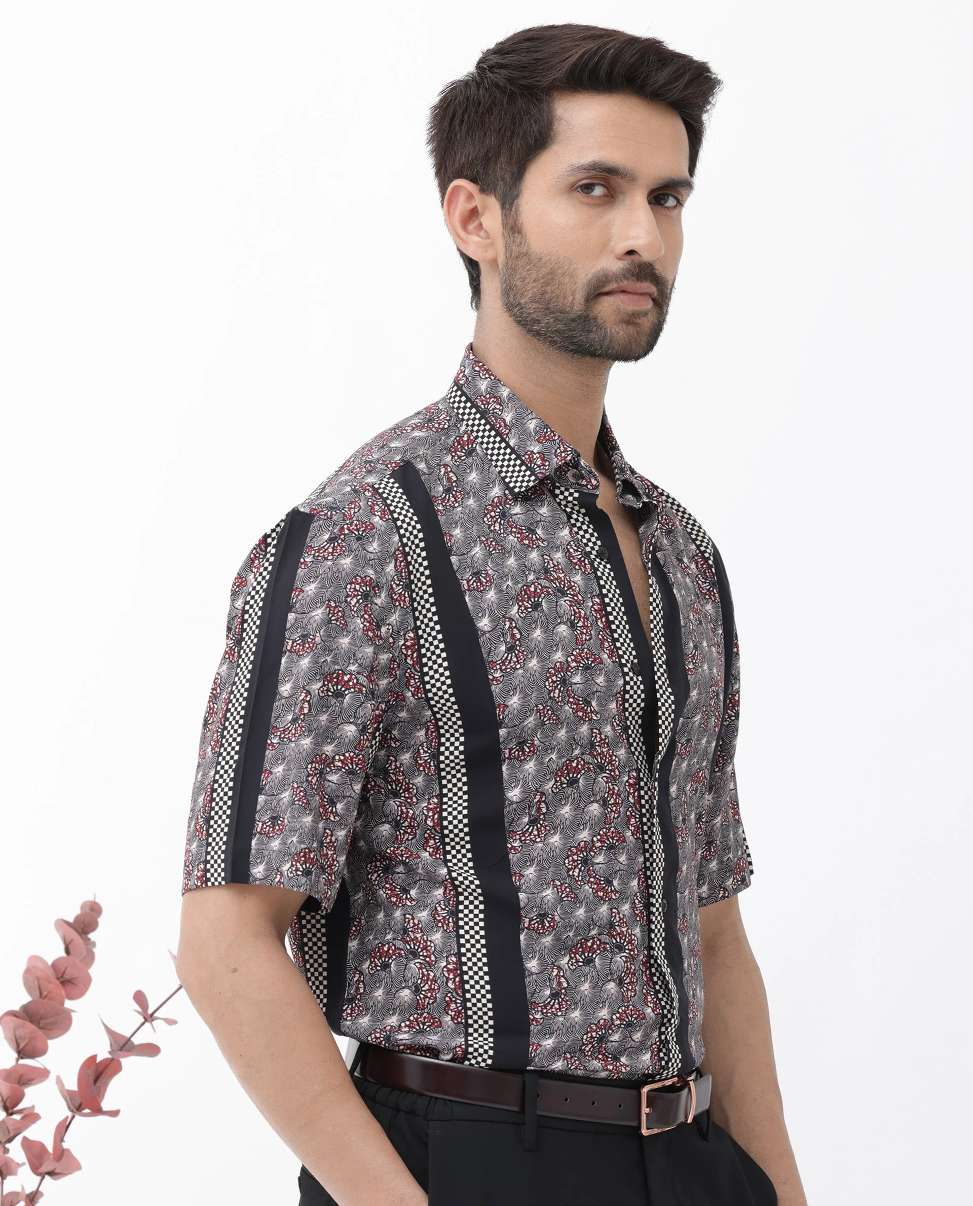 Rare Rabbit Men's Vestor Black Viscose Floral Print Boxy Fit Half Sleeve Collared Shirt - Image 9