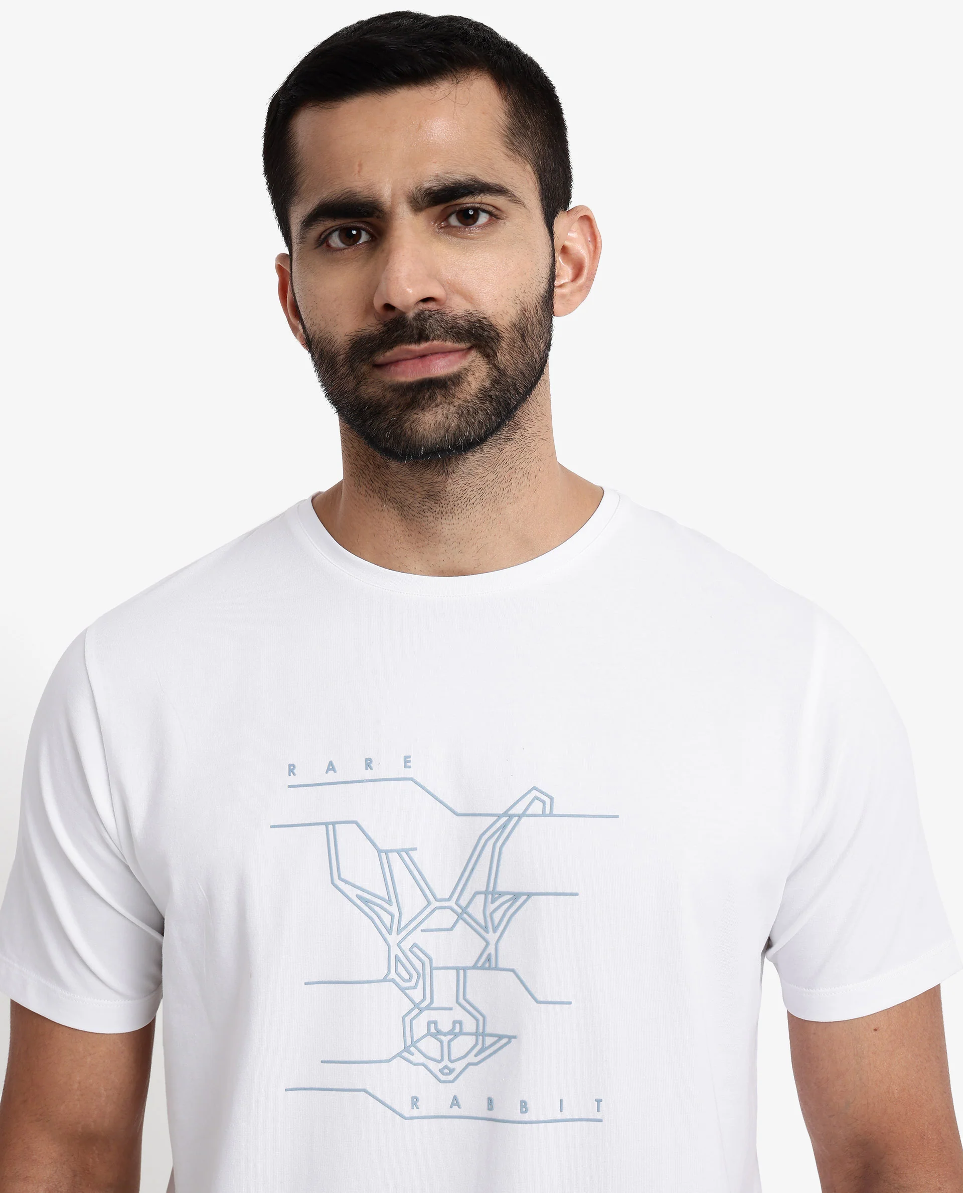 Rare Rabbit Men's Vetos White Cotton Graphic Print Regular Fit Half Sleeve Crew Neck T-Shirt - Image 4