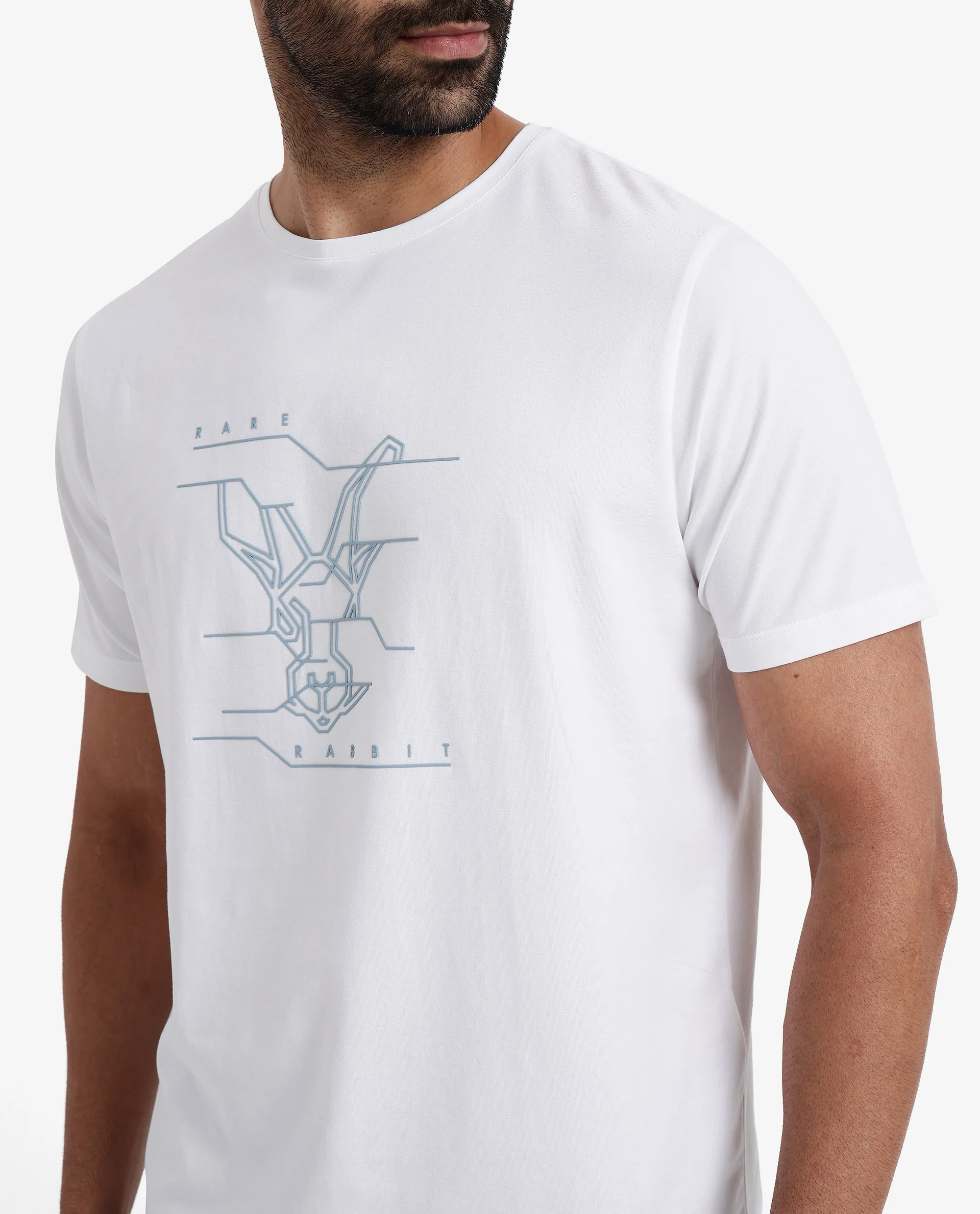 Rare Rabbit Men's Vetos White Cotton Graphic Print Regular Fit Half Sleeve Crew Neck T-Shirt - Image 5