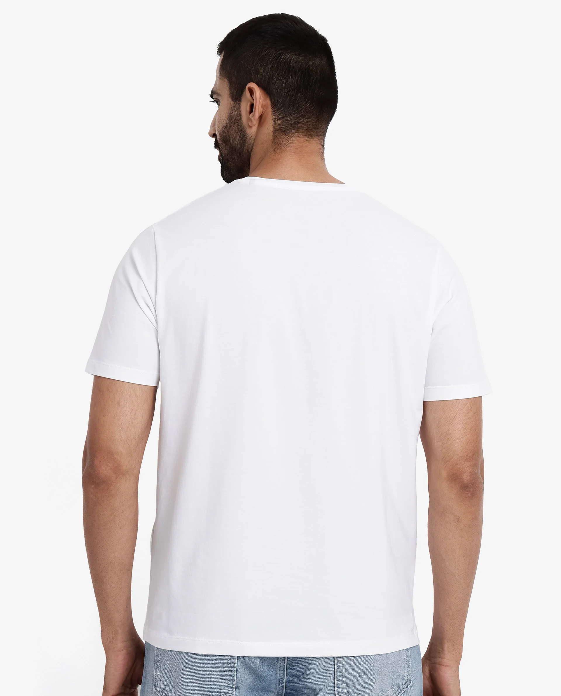Rare Rabbit Men's Vetos White Cotton Graphic Print Regular Fit Half Sleeve Crew Neck T-Shirt - Image 8