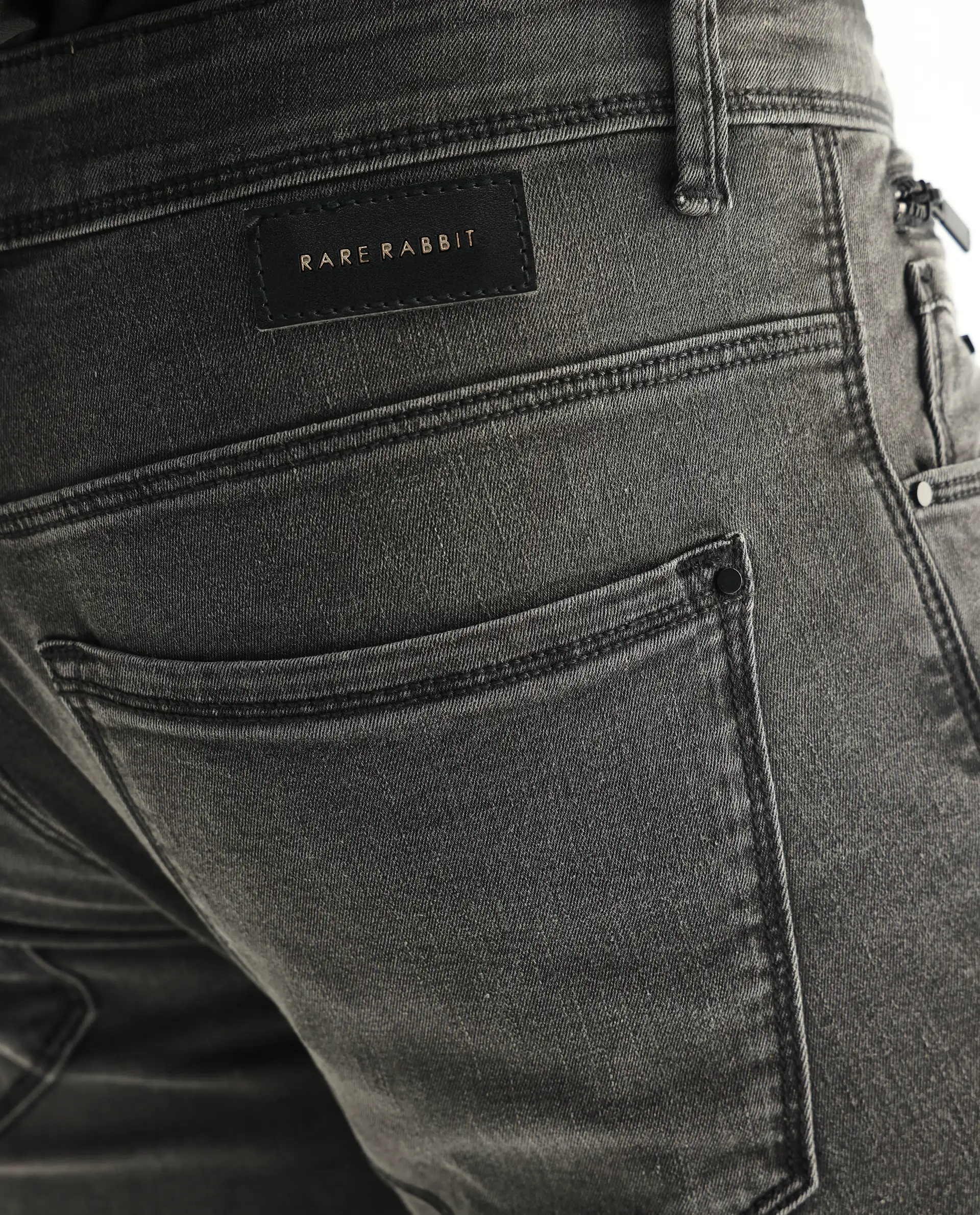 Rare Rabbit Men's Veu Grey Cotton Plain Hawk Slim Fit Jeans - Image 8