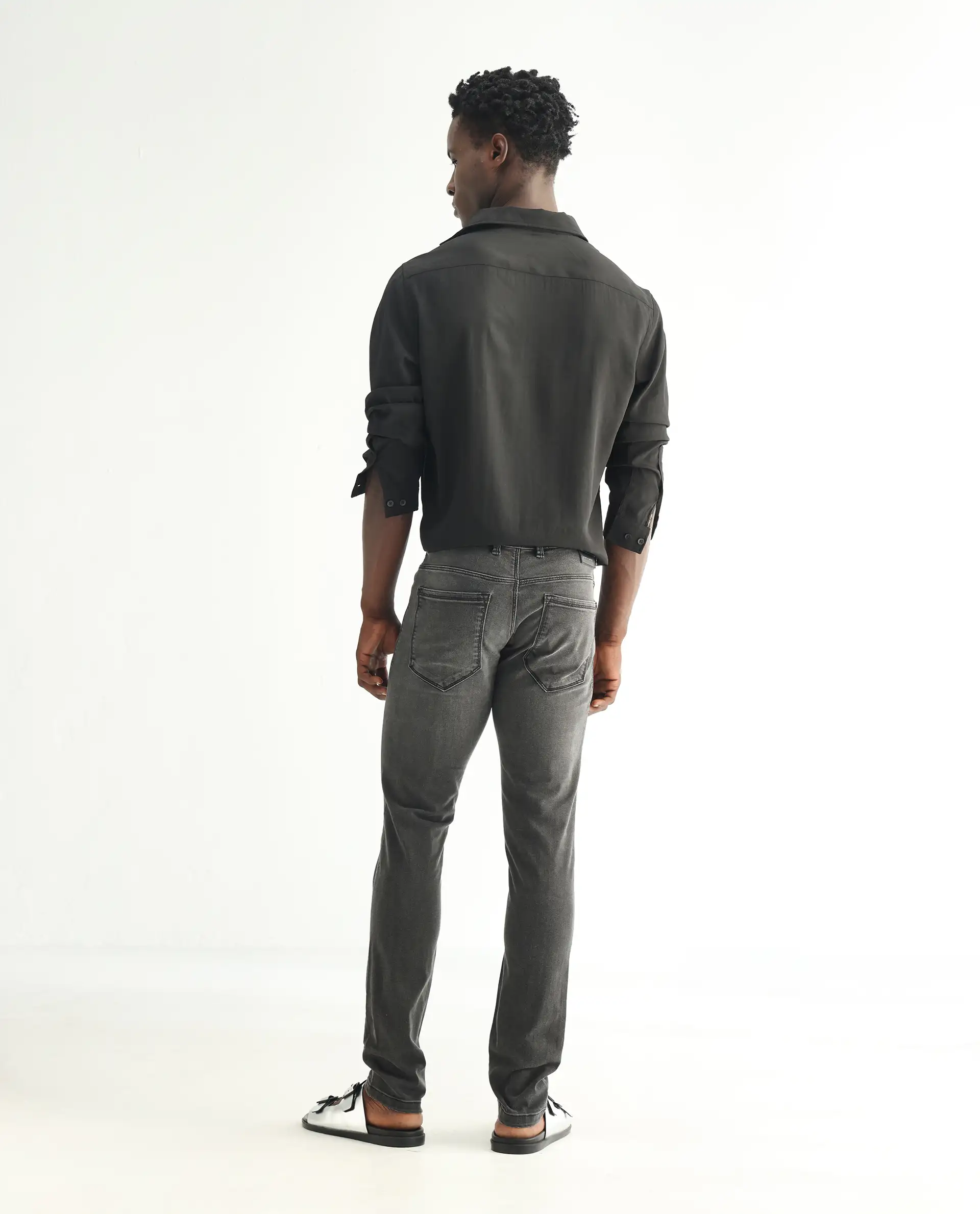 Rare Rabbit Men's Veu Grey Cotton Plain Hawk Slim Fit Jeans - Image 9
