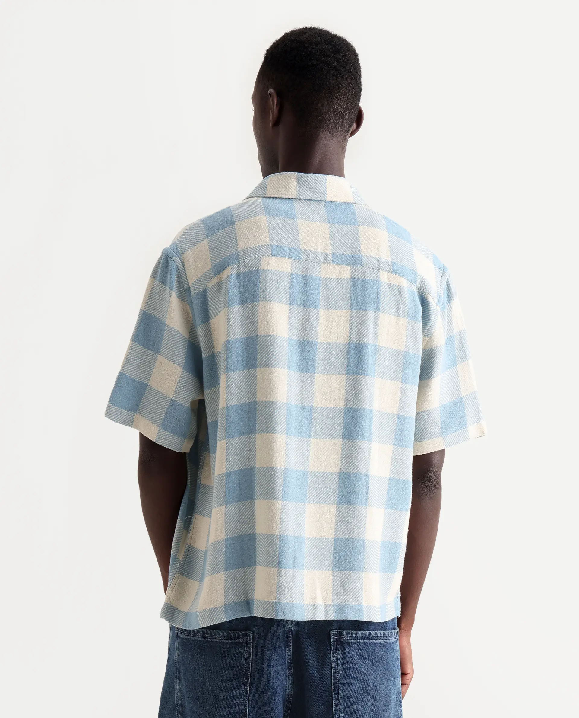 Rare Rabbit Men's Vexlum Light Blue Cotton Checked Print Boxy Fit Half Sleeve Collared Shirt - Image 7