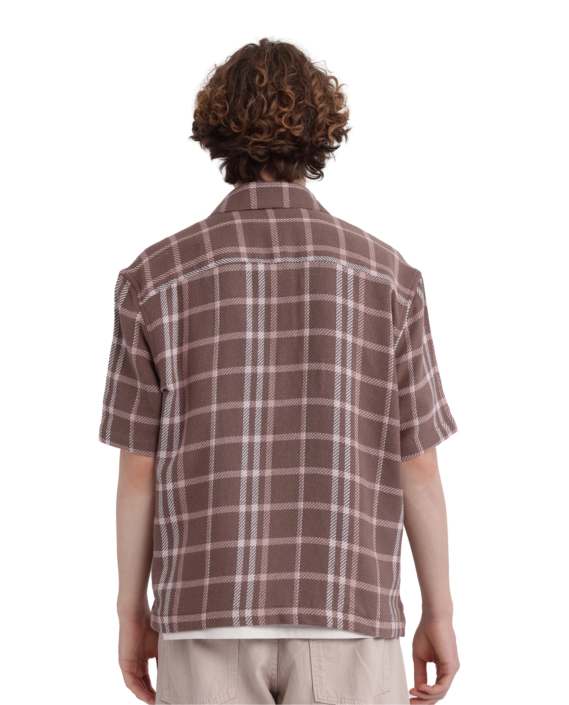 Rare Rabbit Men's Vexlum Light Brown Cotton Checked Print Regular Fit Half Sleeve Collared Shirt - Image 7