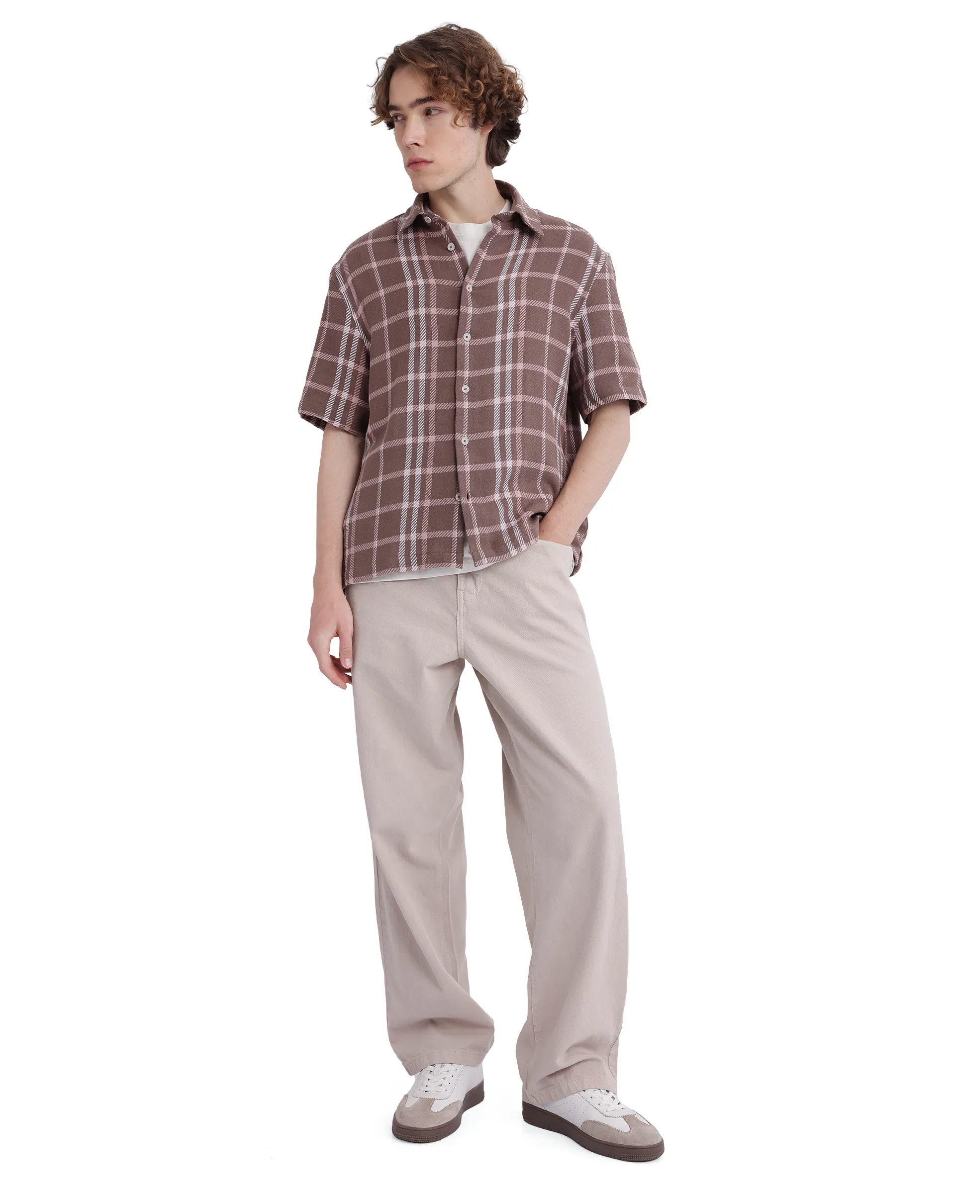 Rare Rabbit Men's Vexlum Light Brown Cotton Checked Print Regular Fit Half Sleeve Collared Shirt - Image 8