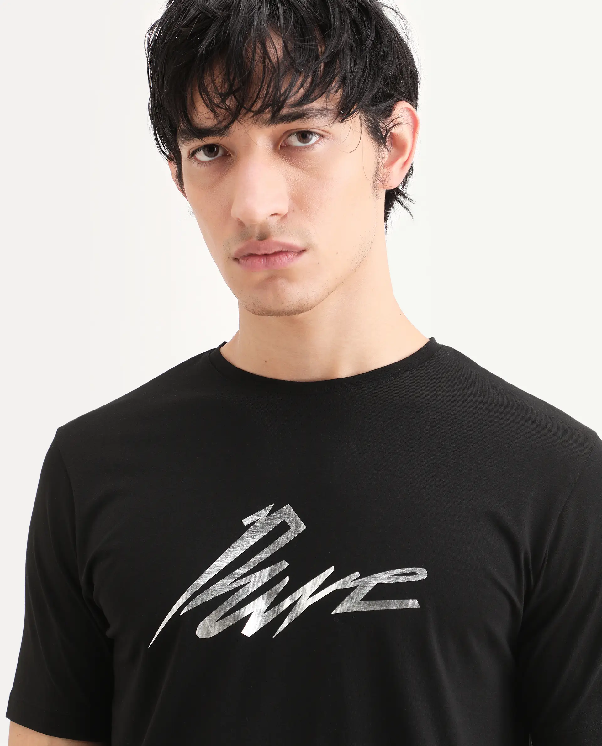 Rare Rabbit Men's Via Black Cotton Blend Fabric Half Sleeve Crew Neck Regular Fit Graphic Print T-Shirt - Image 3
