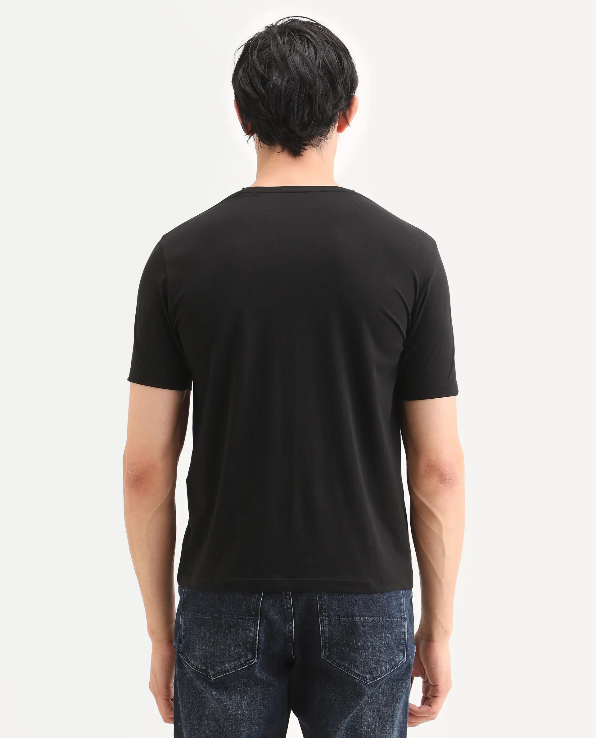 Rare Rabbit Men's Via Black Cotton Blend Fabric Half Sleeve Crew Neck Regular Fit Graphic Print T-Shirt - Image 7