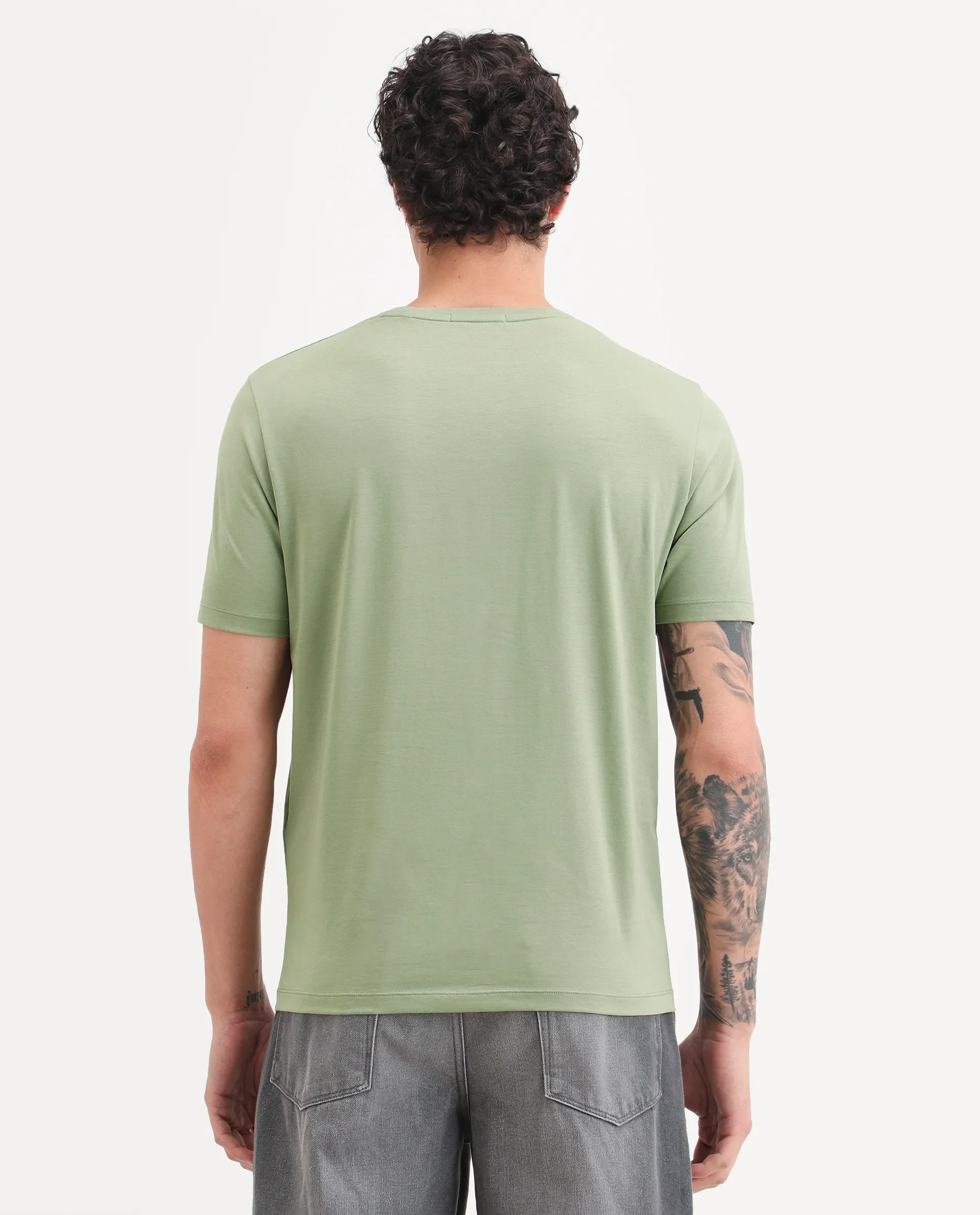 Rare Rabbit Men's Via Dusky Olive Cotton Blend Fabric Half Sleeve Crew Neck Regular Fit Graphic Print T-Shirt - Image 7