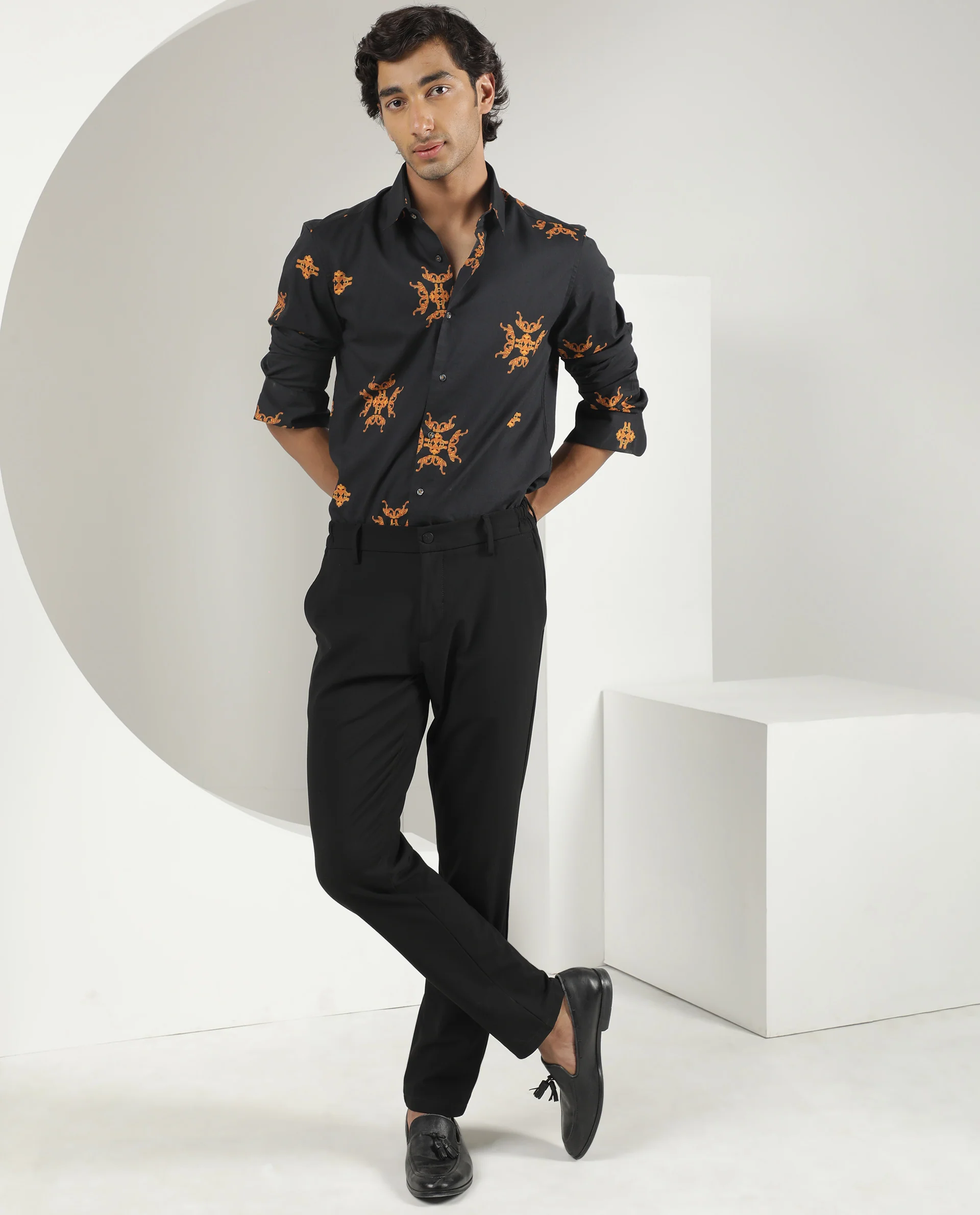 Rare Rabbit Men's Vicaroy Black Viscose Graphic Print Regular Fit Full Sleeve Spread Collar Shirt - Image 6