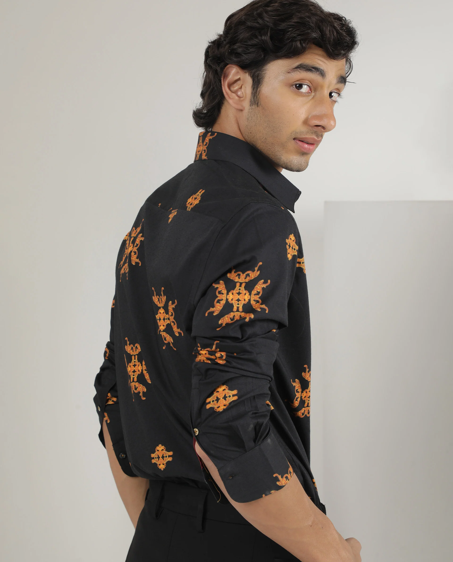 Rare Rabbit Men's Vicaroy Black Viscose Graphic Print Regular Fit Full Sleeve Spread Collar Shirt - Image 7