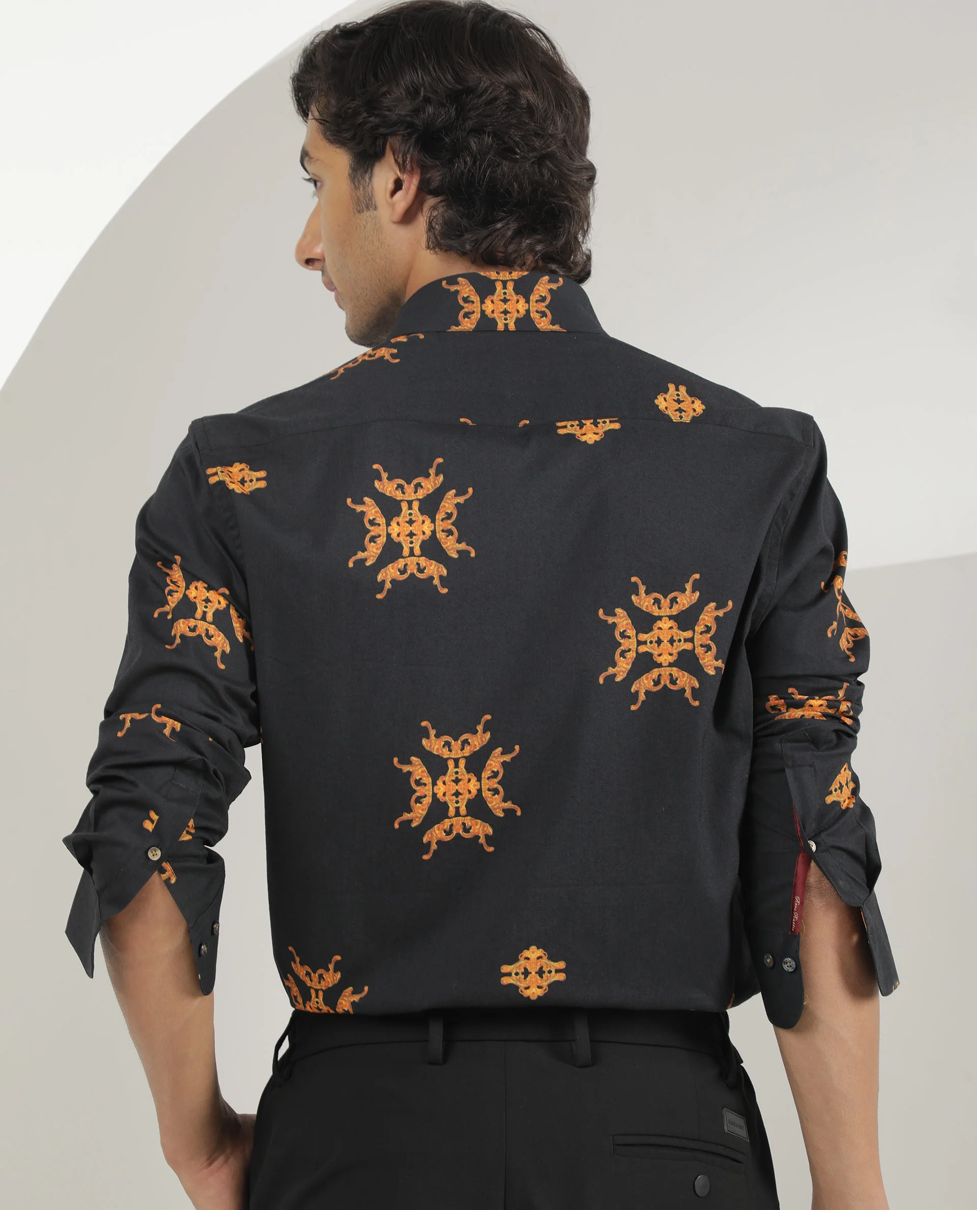 Rare Rabbit Men's Vicaroy Black Viscose Graphic Print Regular Fit Full Sleeve Spread Collar Shirt - Image 8