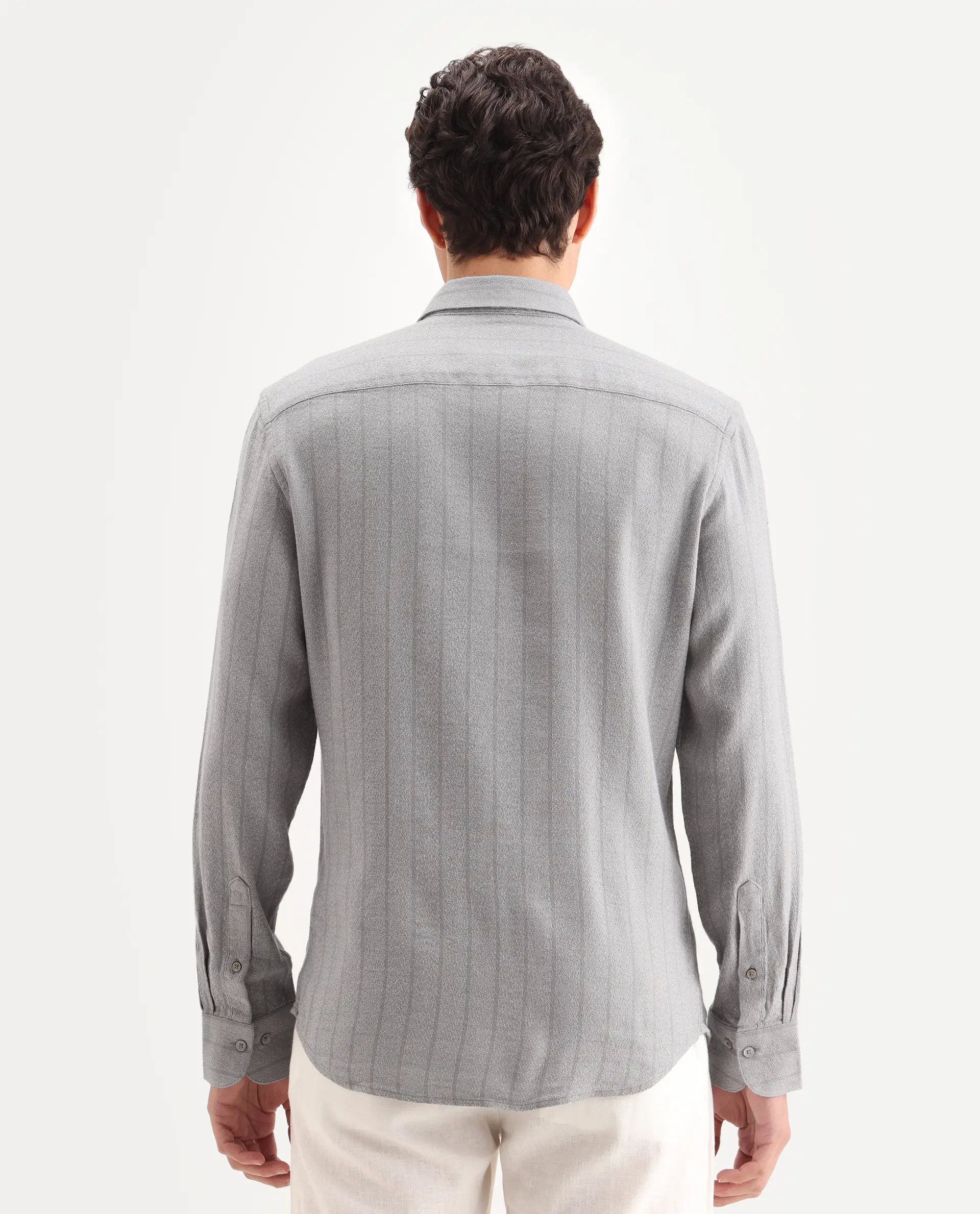 Rare Rabbit Men's Vico Grey Cotton Blend Fabric Spread Collar Regular Striped Shirt - Image 7