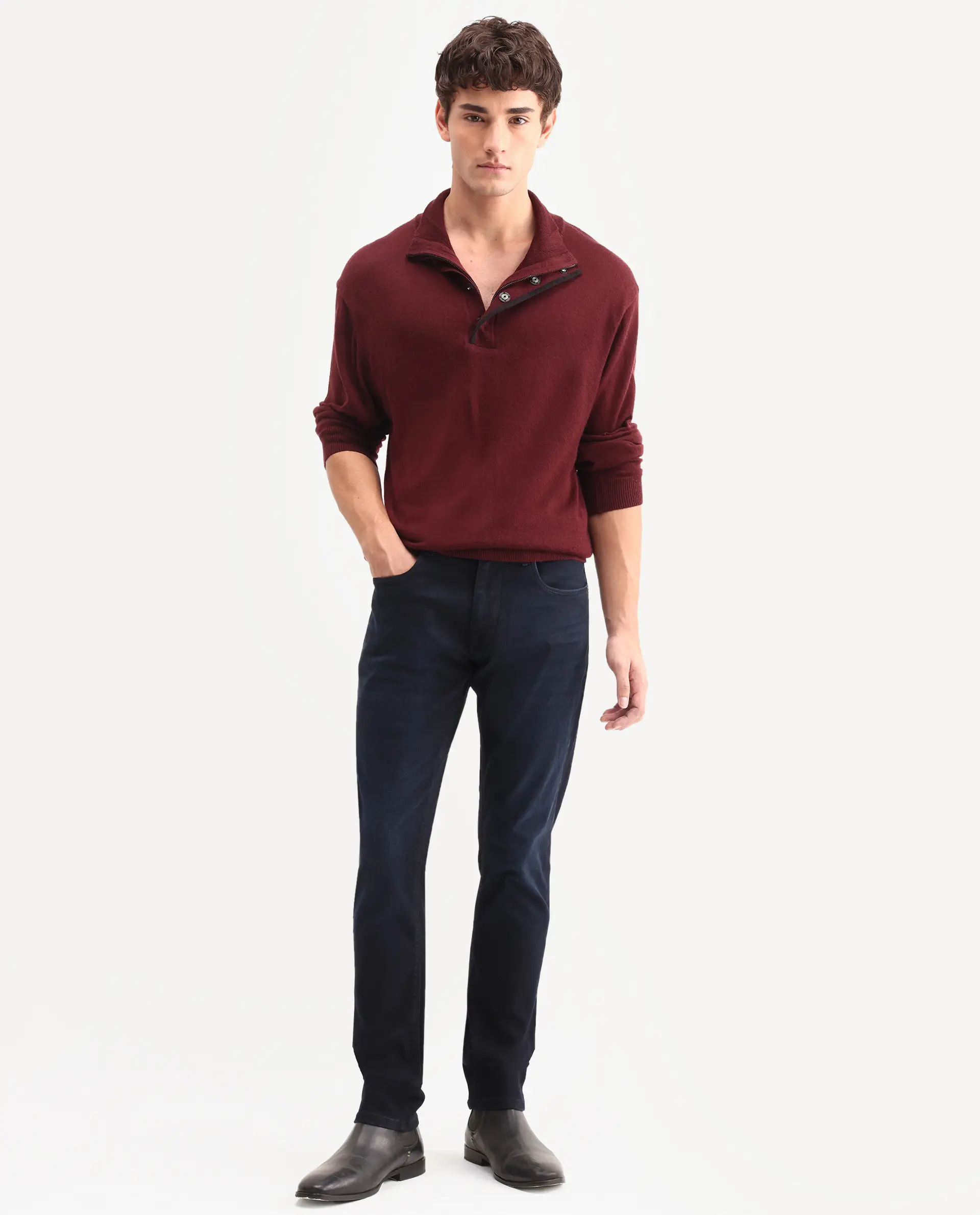 Rare Rabbit Men's Victo 26 Dark Blue Cotton Blend Fabric Shank And Zipper Hawk Slim Plain Jeans - Image 4