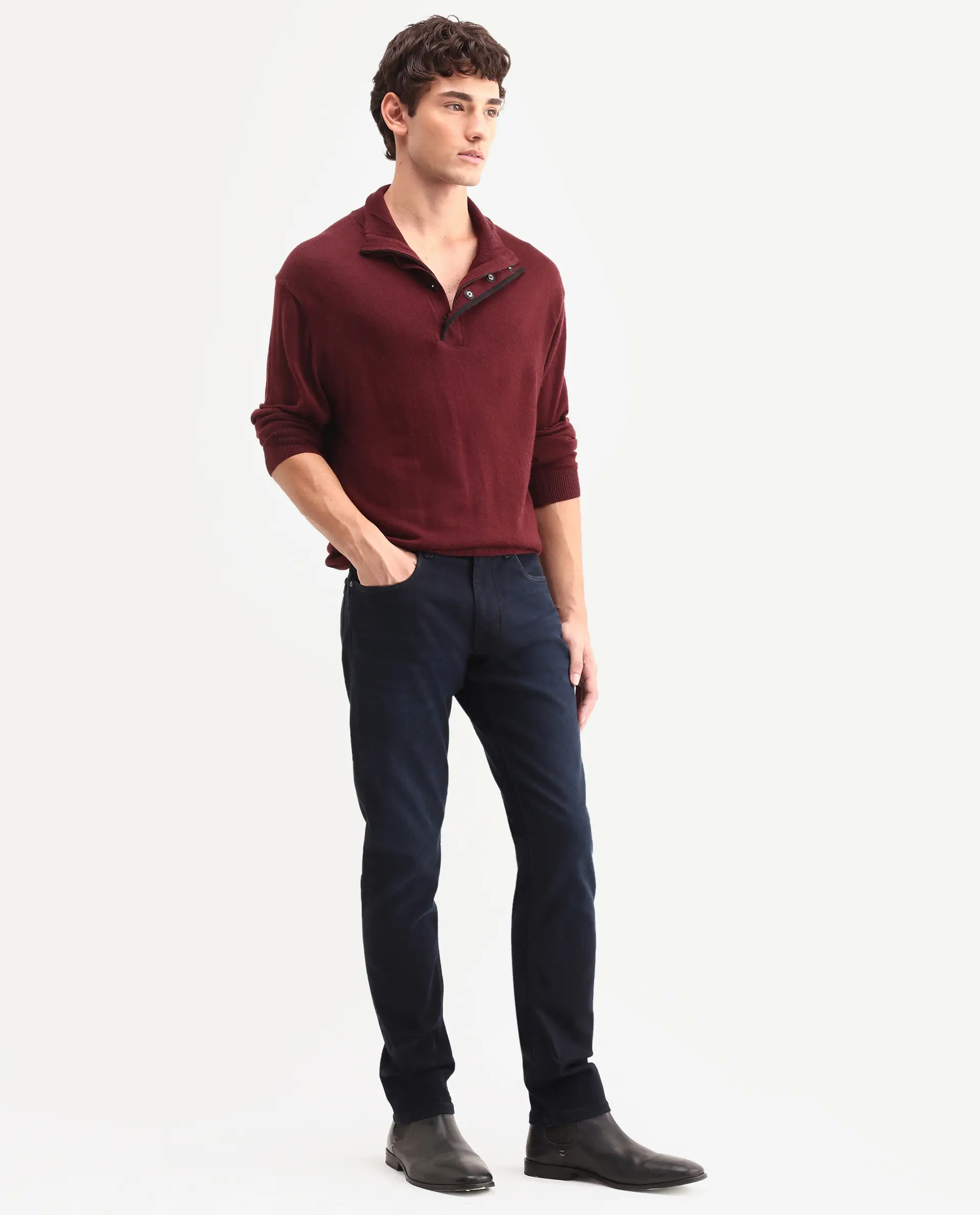 Rare Rabbit Men's Victo 26 Dark Blue Cotton Blend Fabric Shank And Zipper Hawk Slim Plain Jeans - Image 5