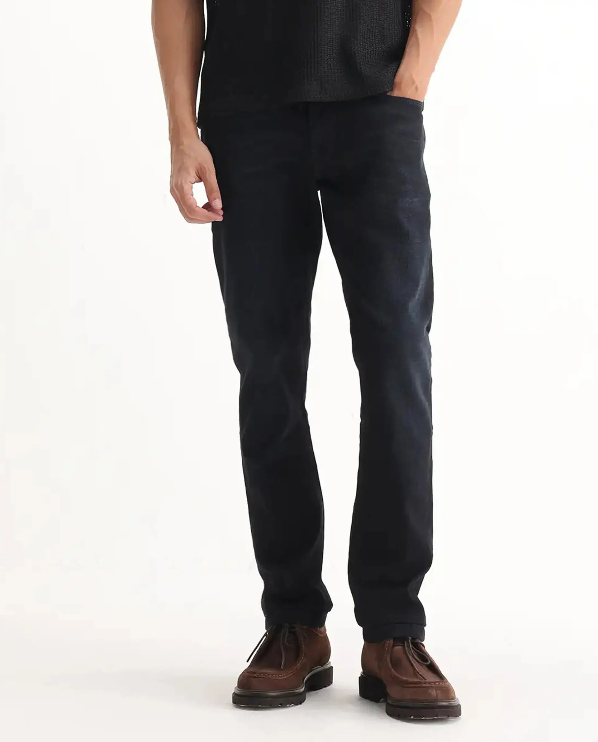 Rare Rabbit Men's Victo Navy Cotton Plain Hawk Slim Fit Jeans - Image 10