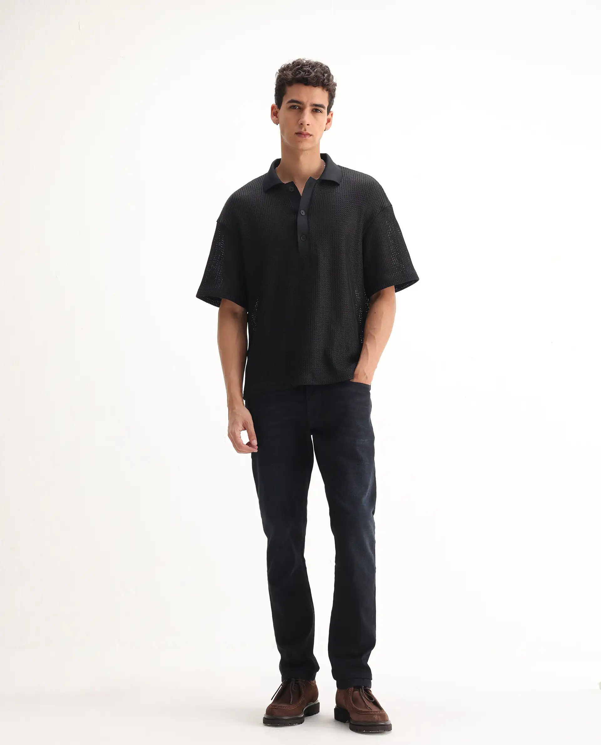 Rare Rabbit Men's Victo Navy Cotton Plain Hawk Slim Fit Jeans - Image 4