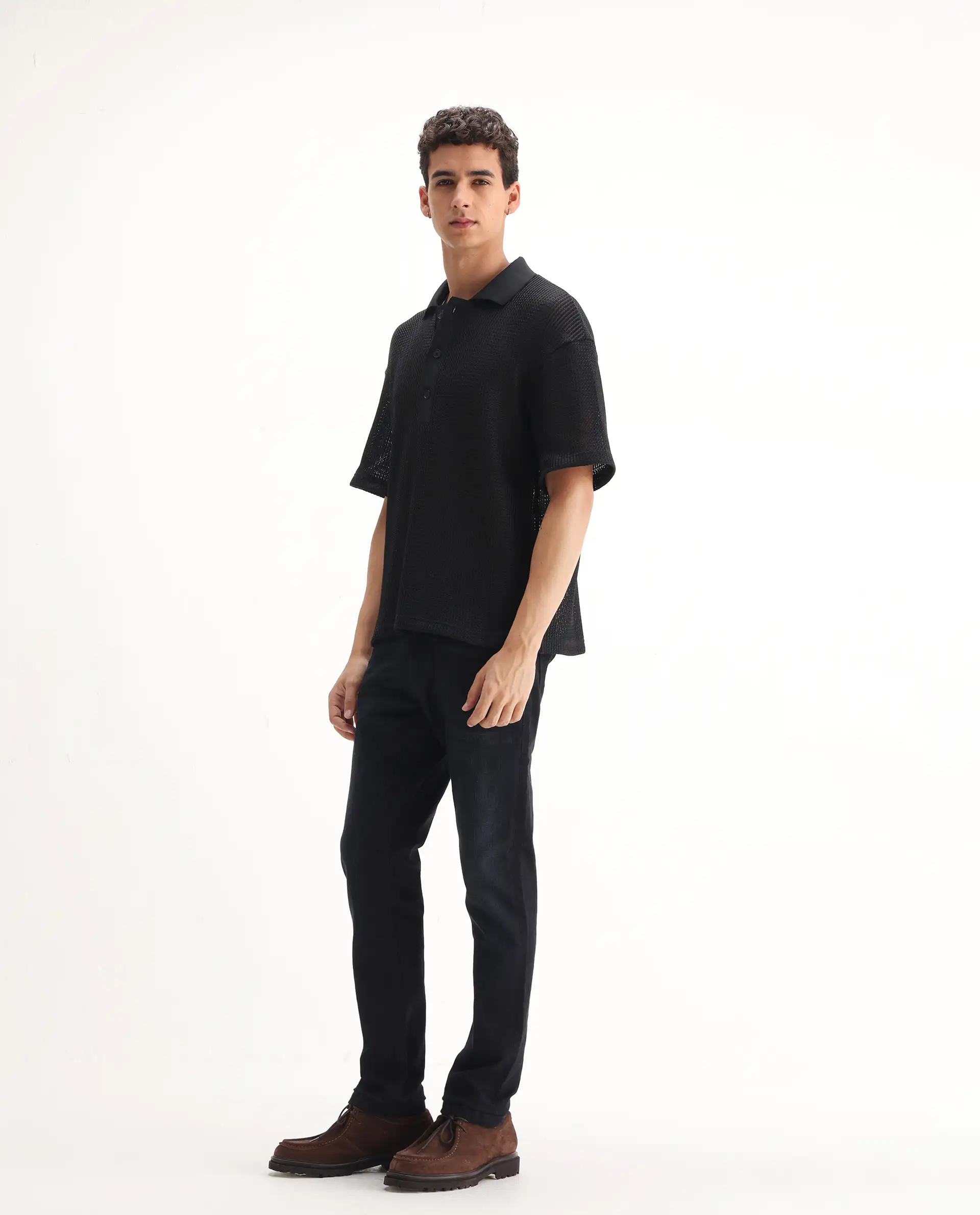 Rare Rabbit Men's Victo Navy Cotton Plain Hawk Slim Fit Jeans - Image 5