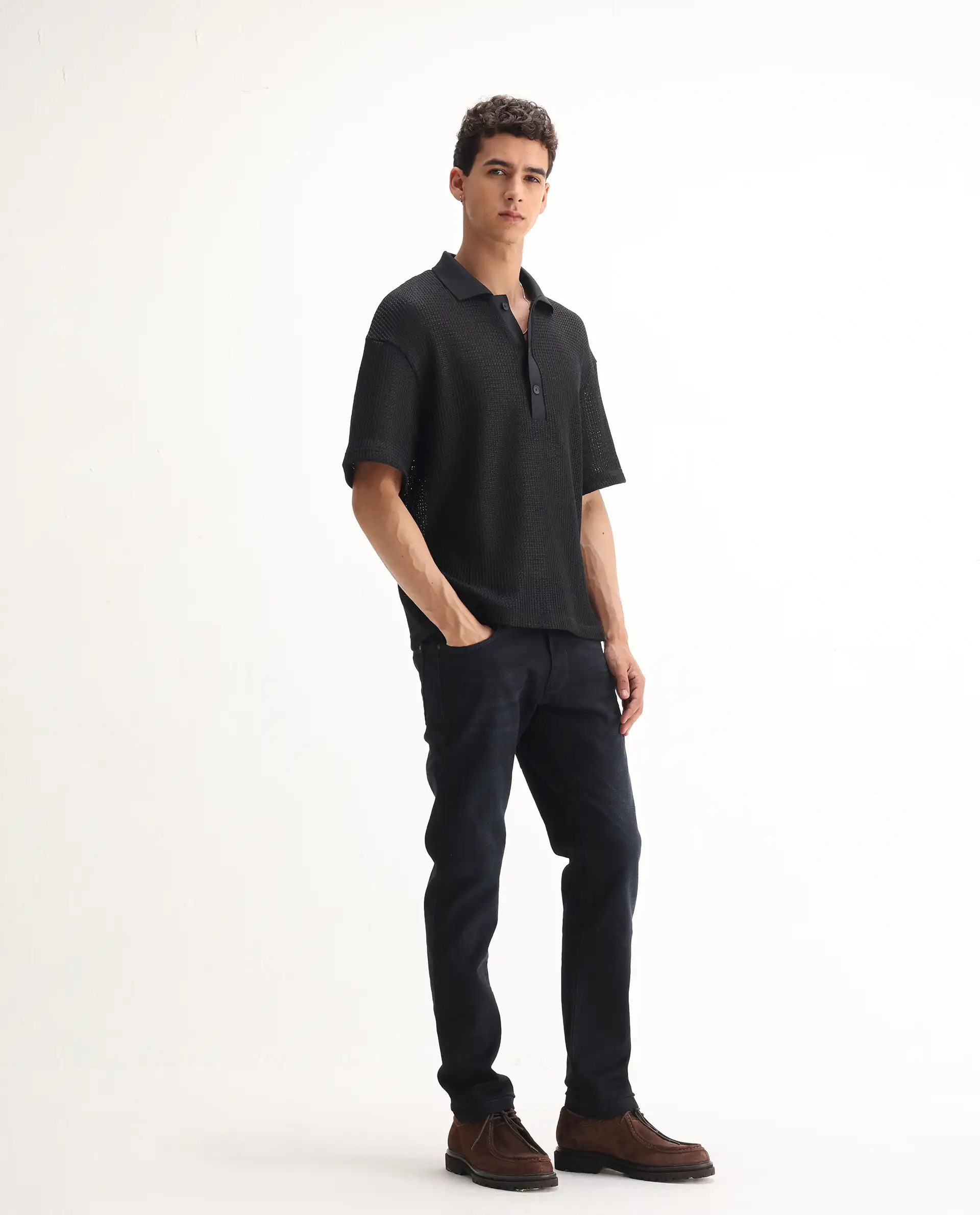 Rare Rabbit Men's Victo Navy Cotton Plain Hawk Slim Fit Jeans - Image 6