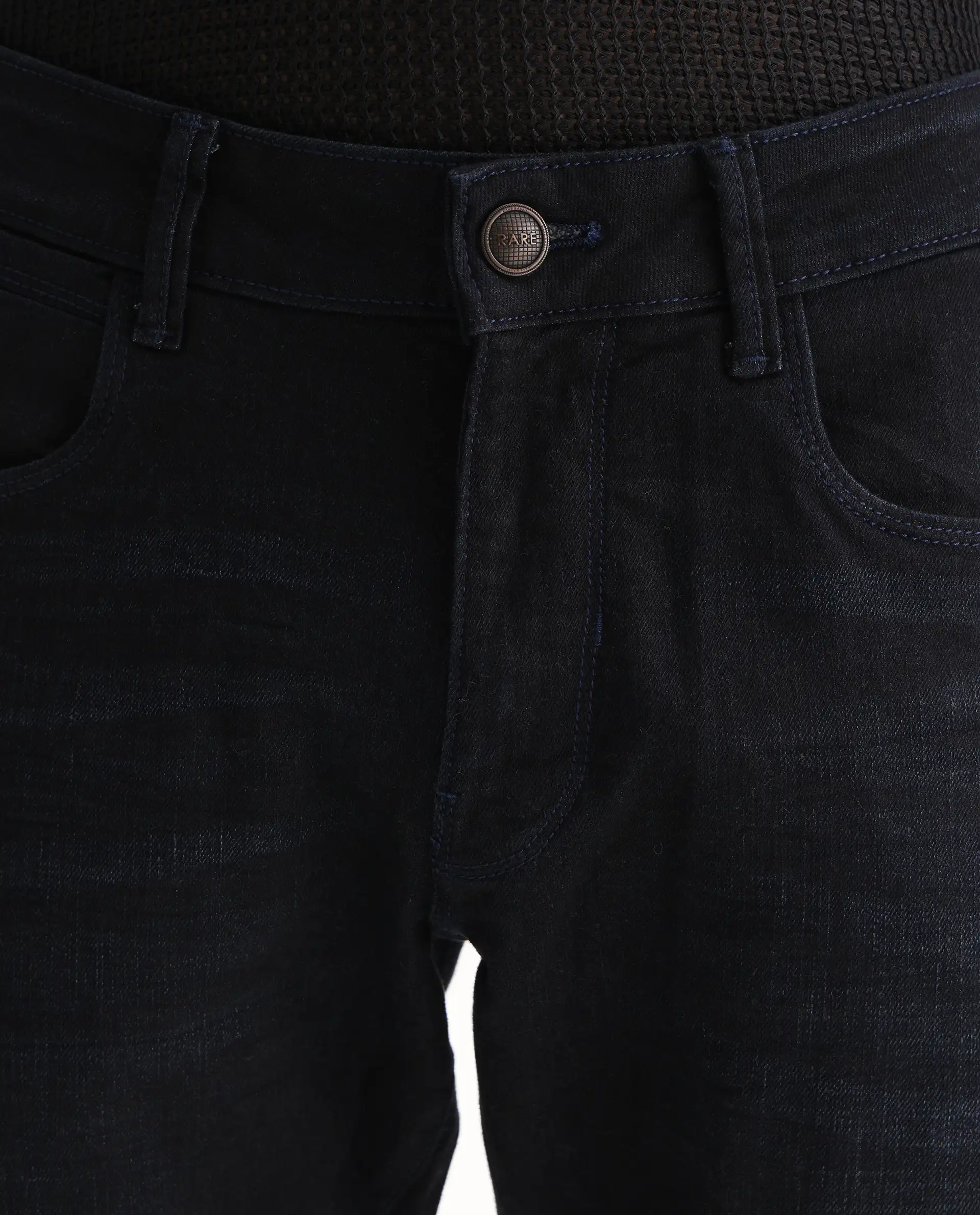 Rare Rabbit Men's Victo Navy Cotton Plain Hawk Slim Fit Jeans - Image 7